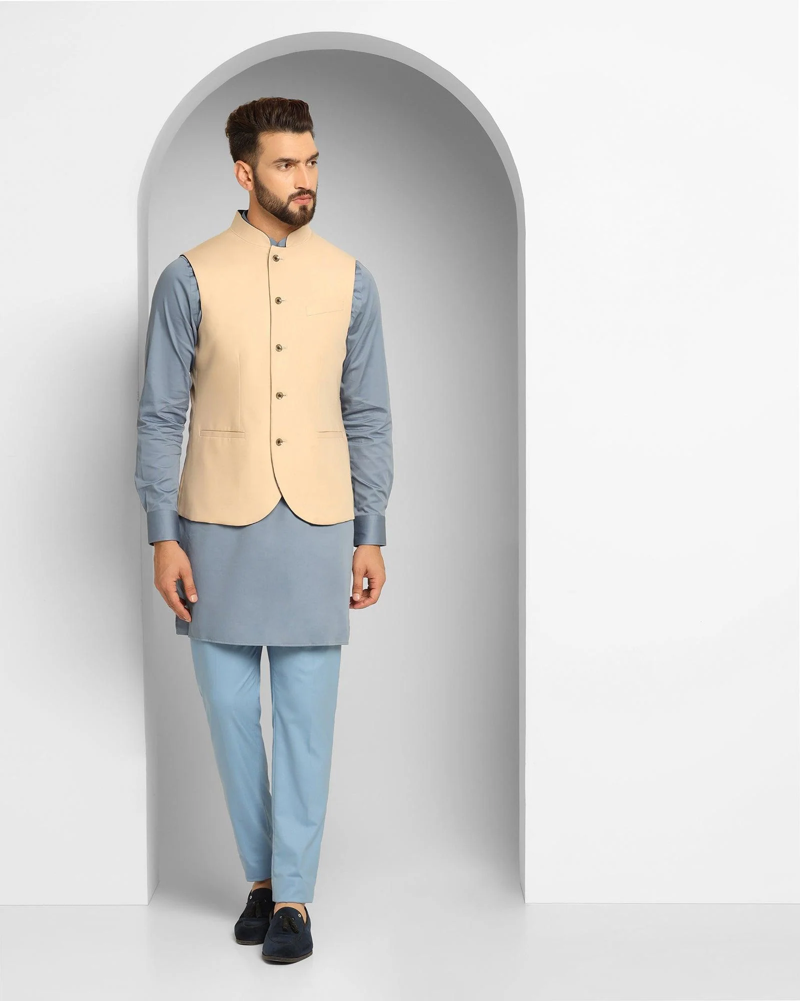 Navy Swarn Solid Achkan Set - Enola - Image 5