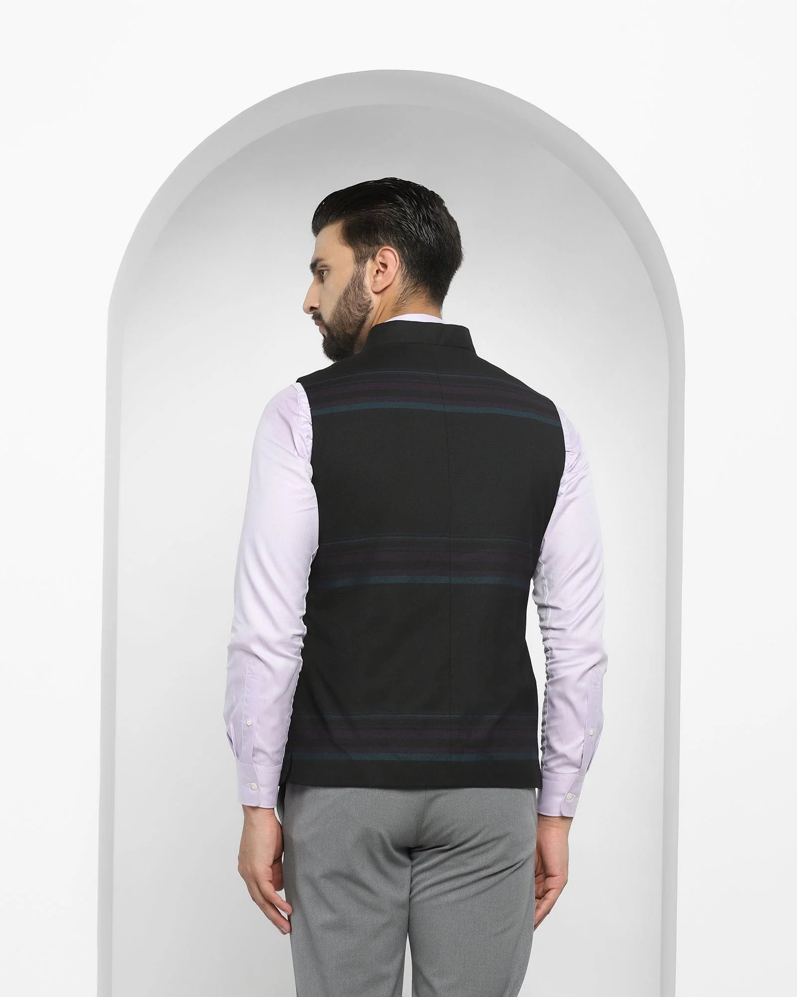 Bandhgala Formal Black Striped Waistcoat - Ariana - Image 2