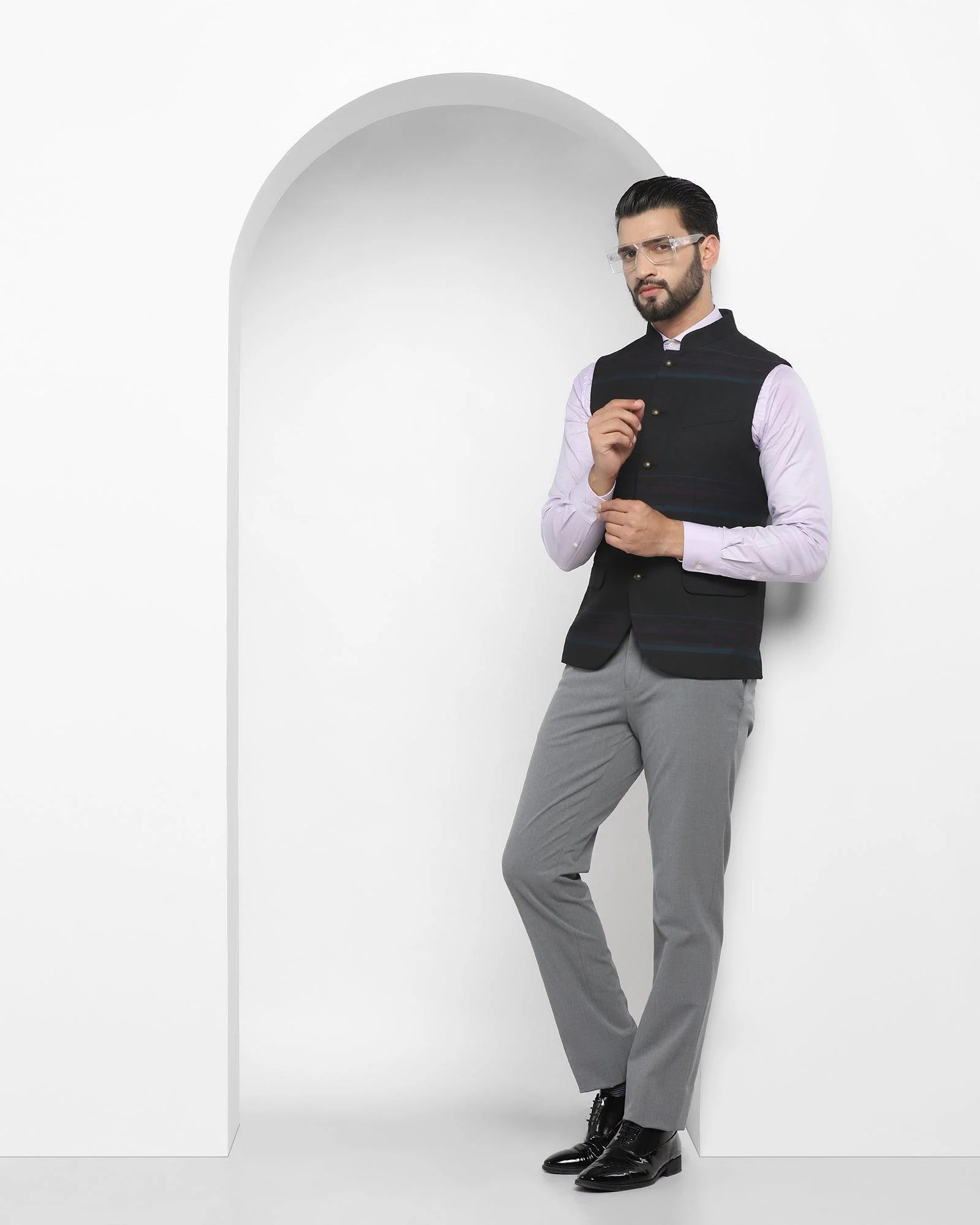 Bandhgala Formal Black Striped Waistcoat - Ariana - Image 5