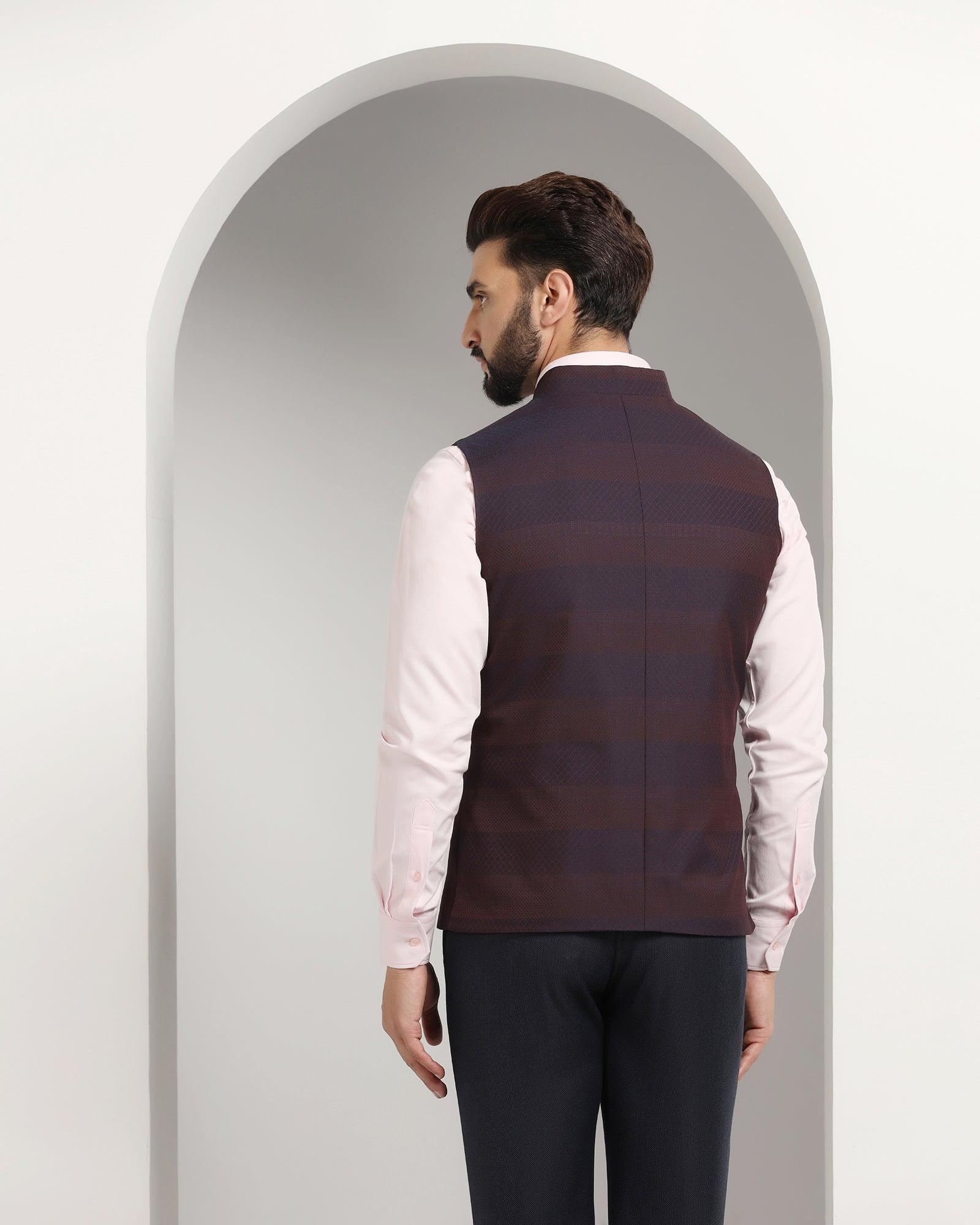 Bandhgala Formal Wine Striped Waistcoat - Korlan - Image 2