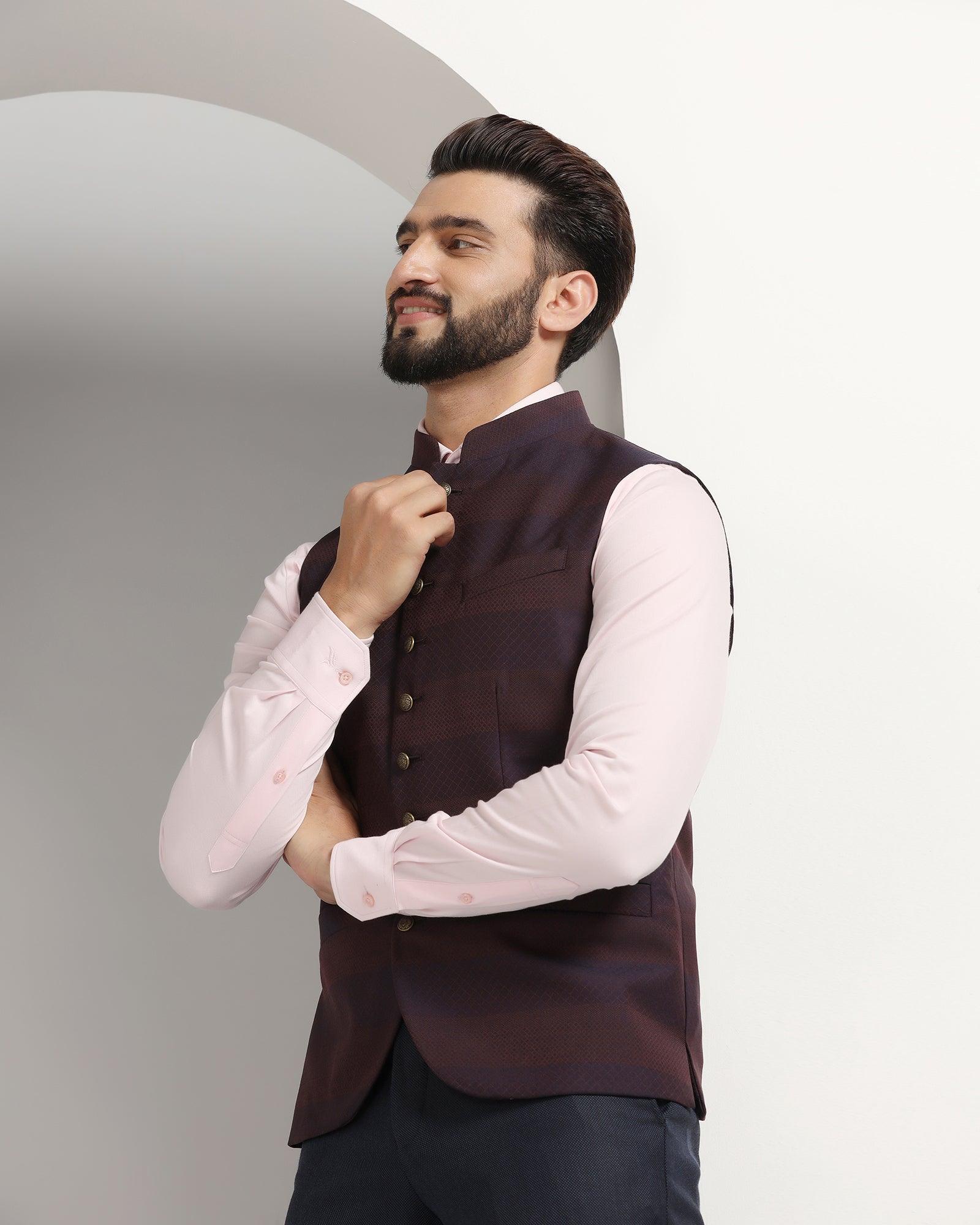 Bandhgala Formal Wine Striped Waistcoat - Korlan - Image 5