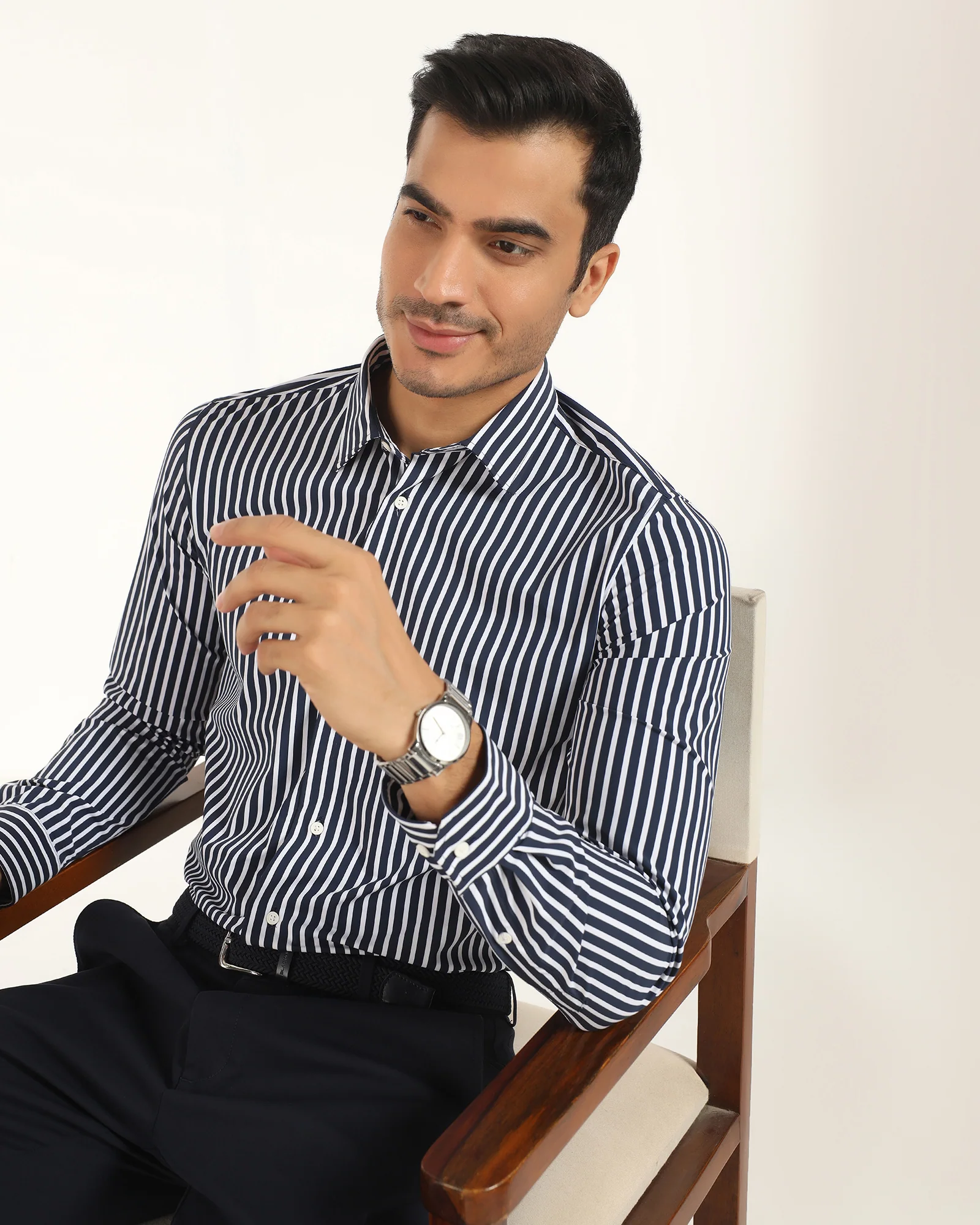TechPro Formal Navy Stripe Shirt - Frost - Image 8