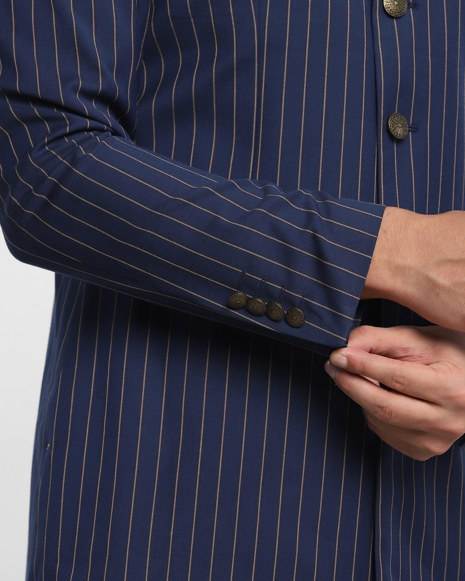 Navy Swarn Stripe Achkan Set - Emeral - Image 5
