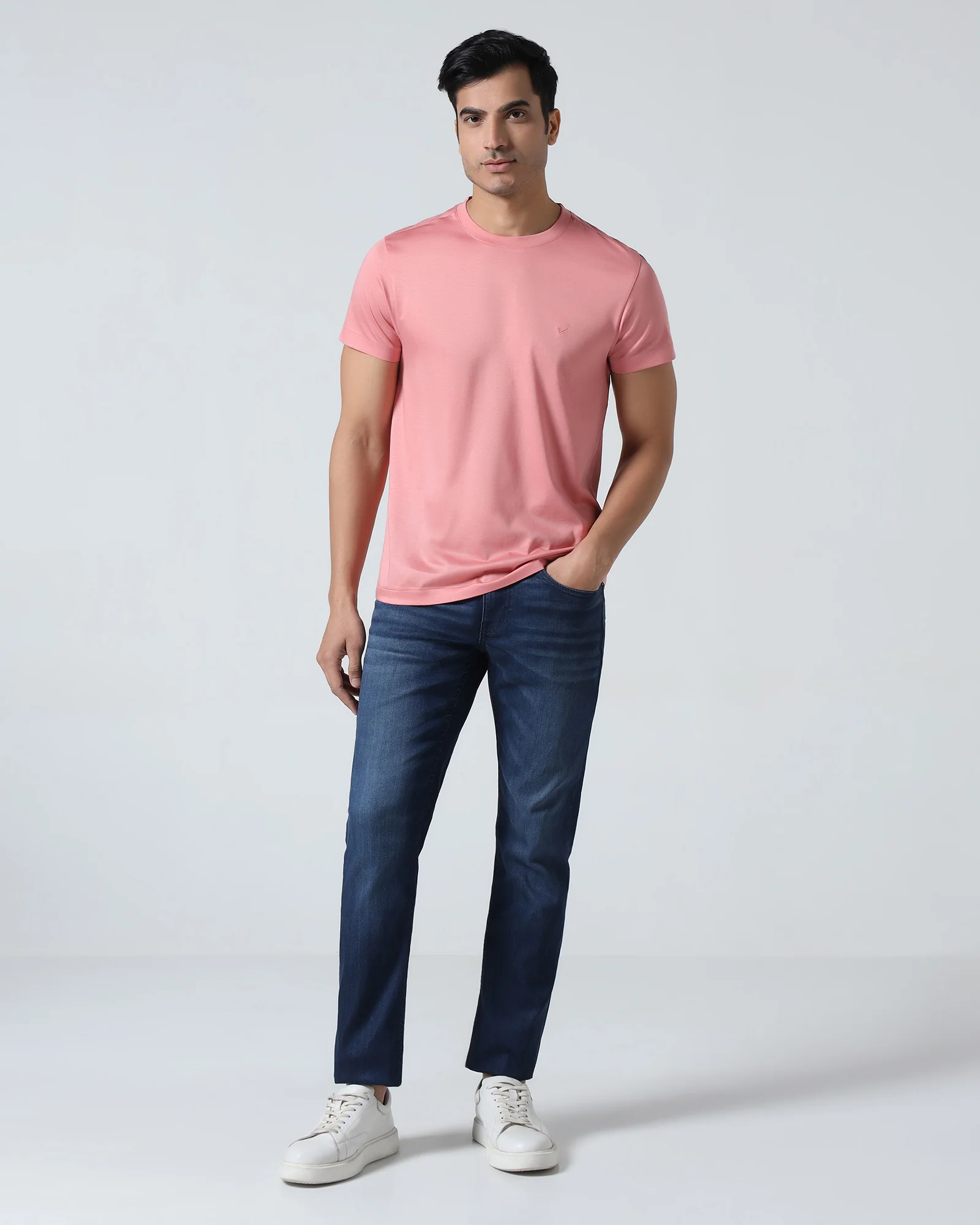 Summer Pink Crew Neck Solid T-Shirt - Peralta - Image 3