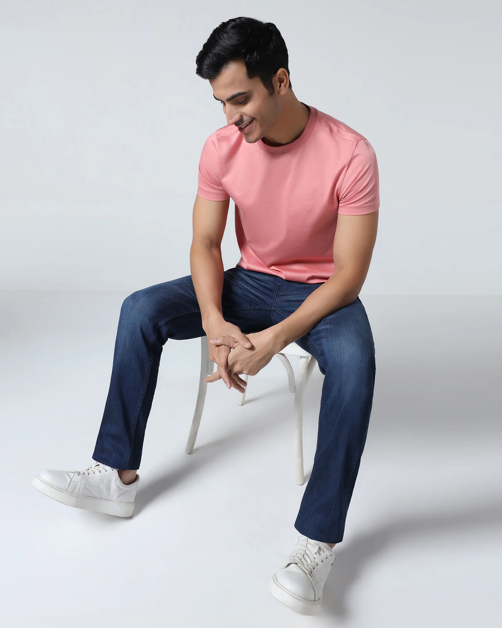 Summer Pink Crew Neck Solid T-Shirt - Peralta - Image 7