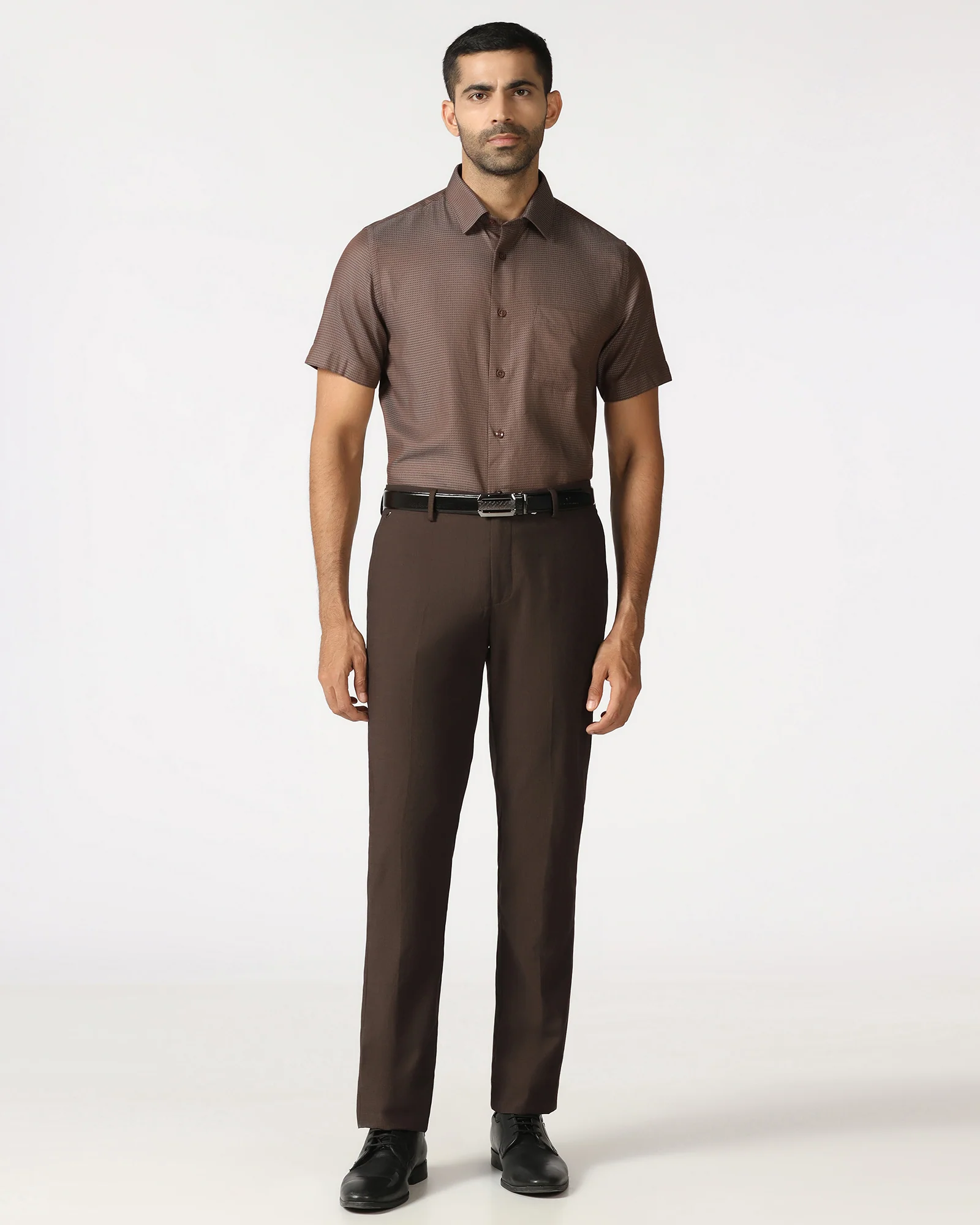 Tan Half Sleeve Textured Shirt - Recite - Image 2