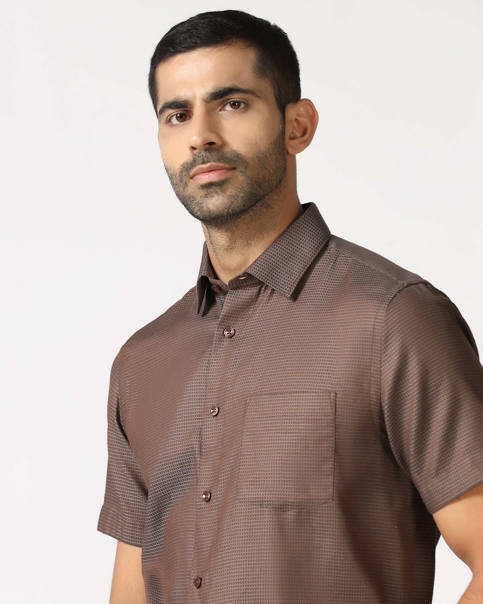 Tan Half Sleeve Textured Shirt - Recite - Image 3