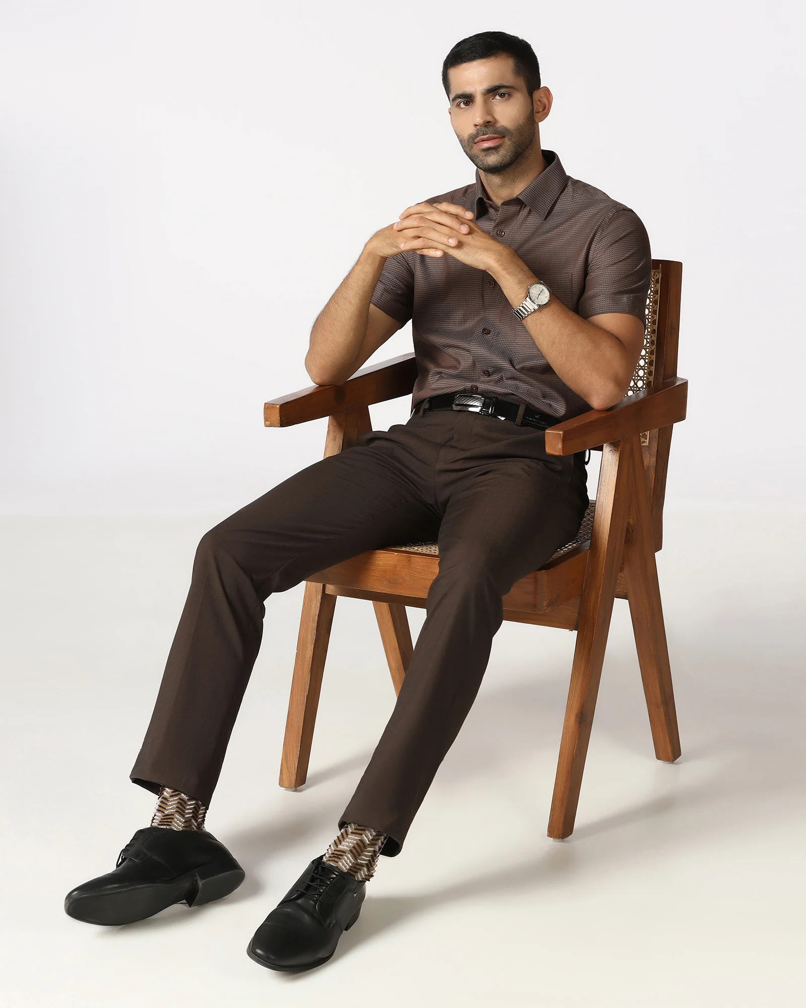 Tan Half Sleeve Textured Shirt - Recite - Image 6
