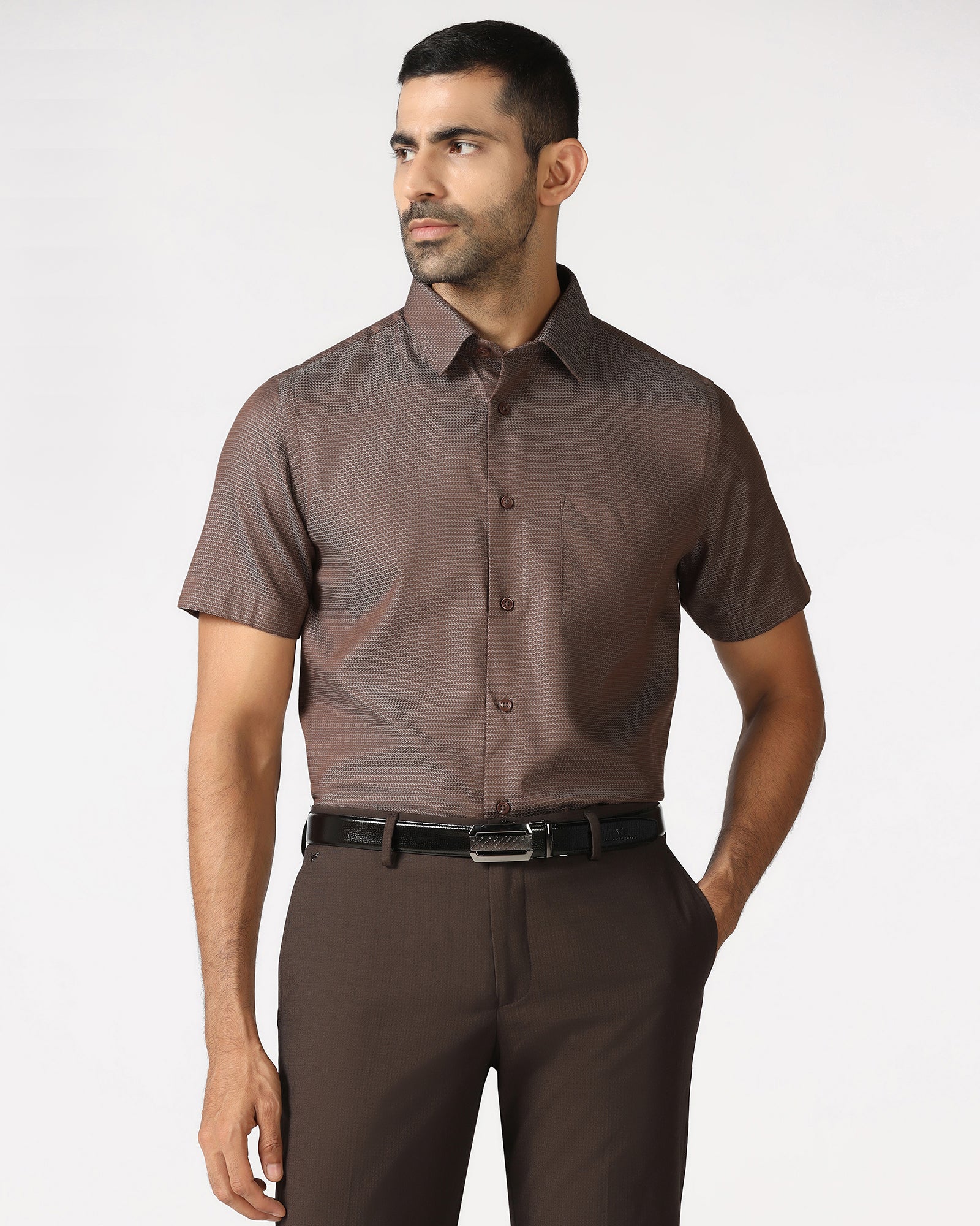 Tan Half Sleeve Textured Shirt - Recite - Image 7