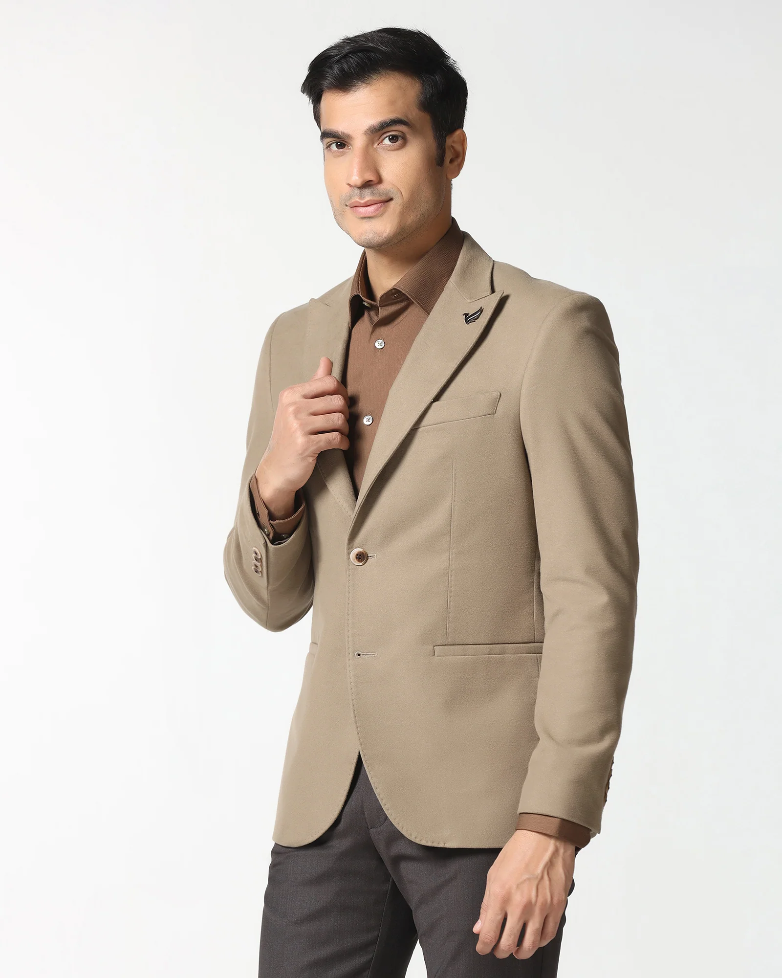 Tan Solid Blazer - Napolean - Image 7