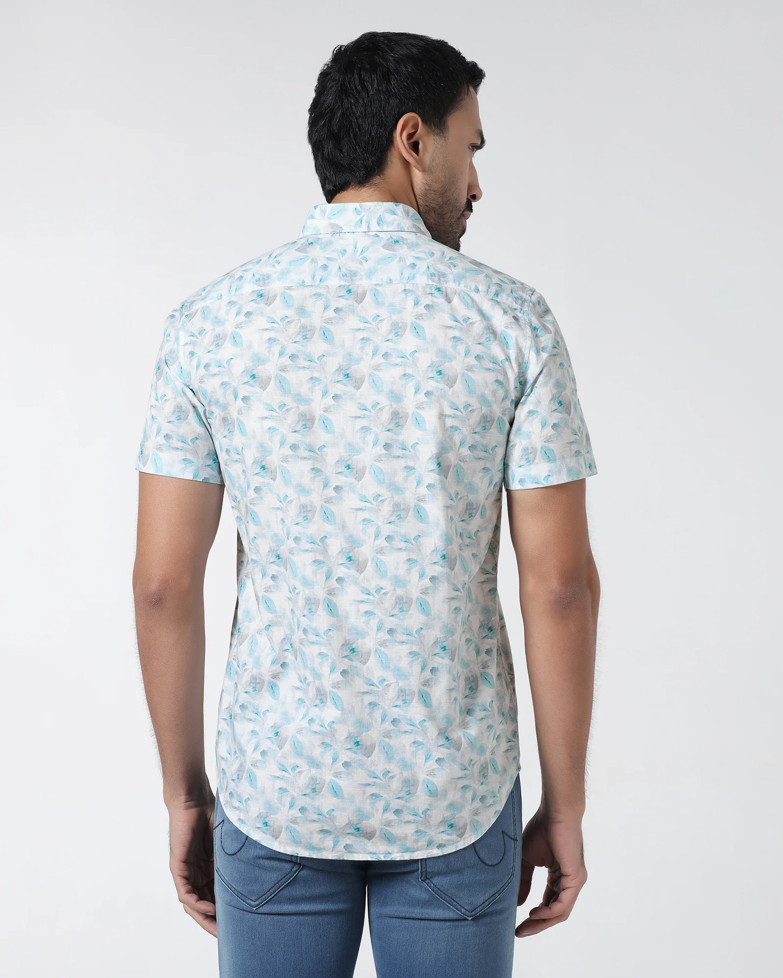 Teal Green Half Sleeve Printed Shirt - Enric - Image 2