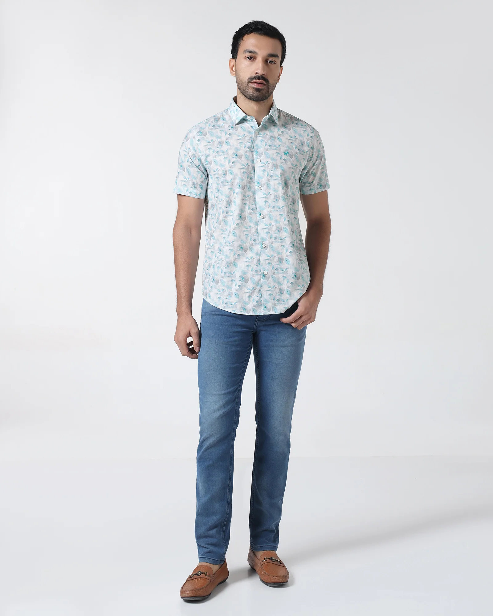 Teal Green Half Sleeve Printed Shirt - Enric - Image 3