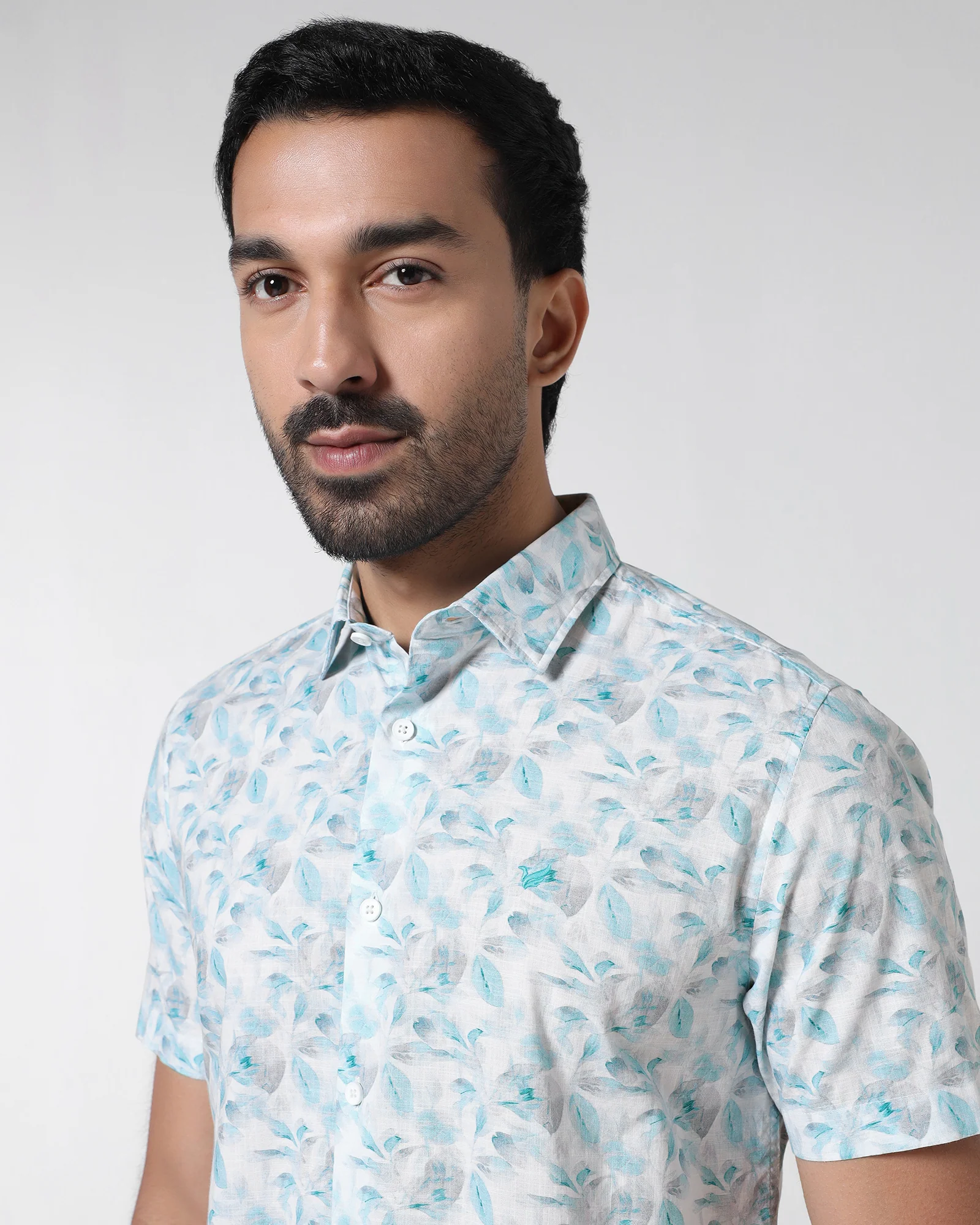 Teal Green Half Sleeve Printed Shirt - Enric - Image 4