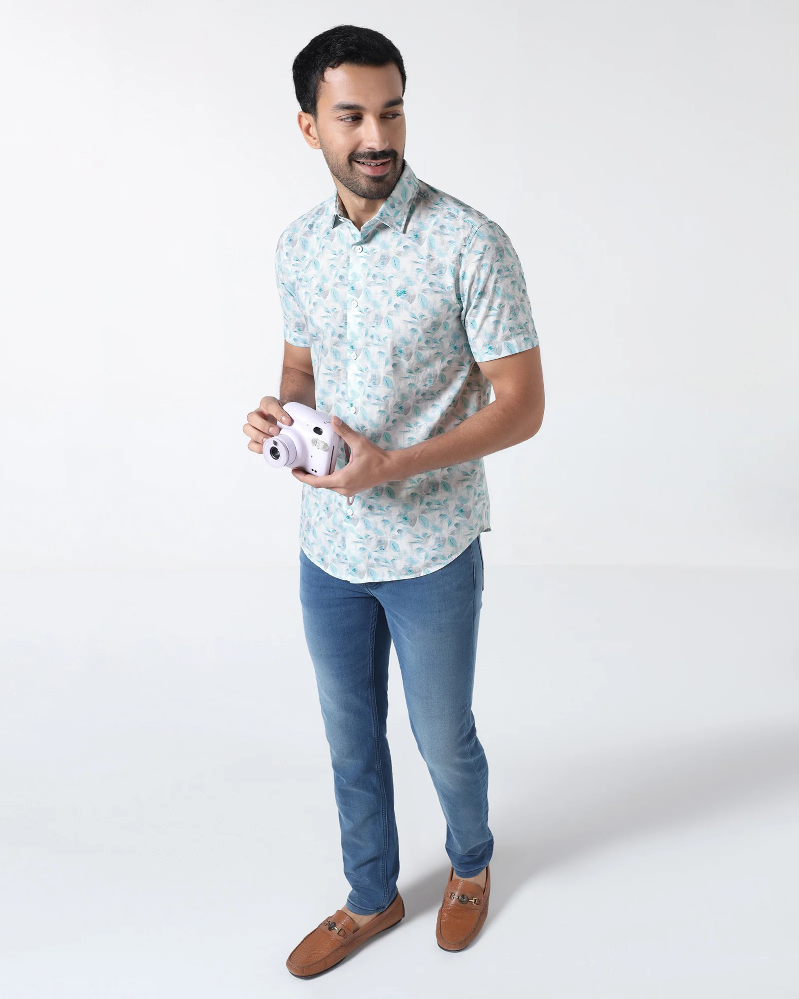 Teal Green Half Sleeve Printed Shirt - Enric - Image 7