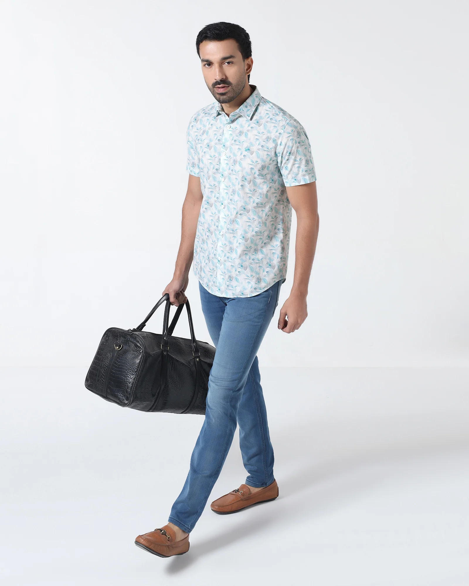 Teal Green Half Sleeve Printed Shirt - Enric - Image 8