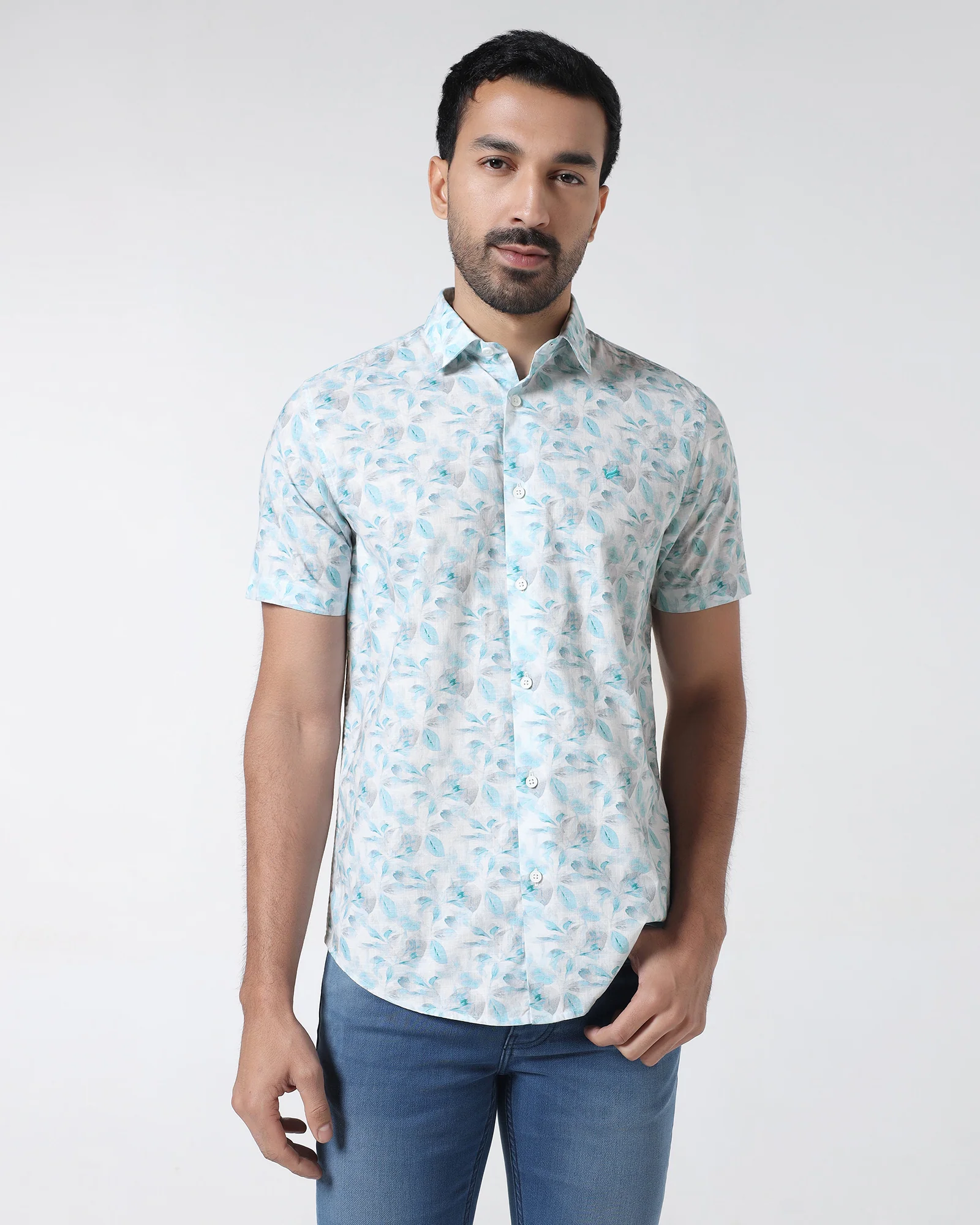 Teal Green Half Sleeve Printed Shirt - Enric - Image 9