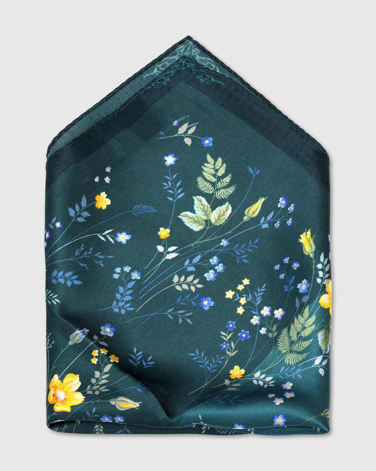 Teal Printed 100% Silk Pocket Square - Wendy - Image 2