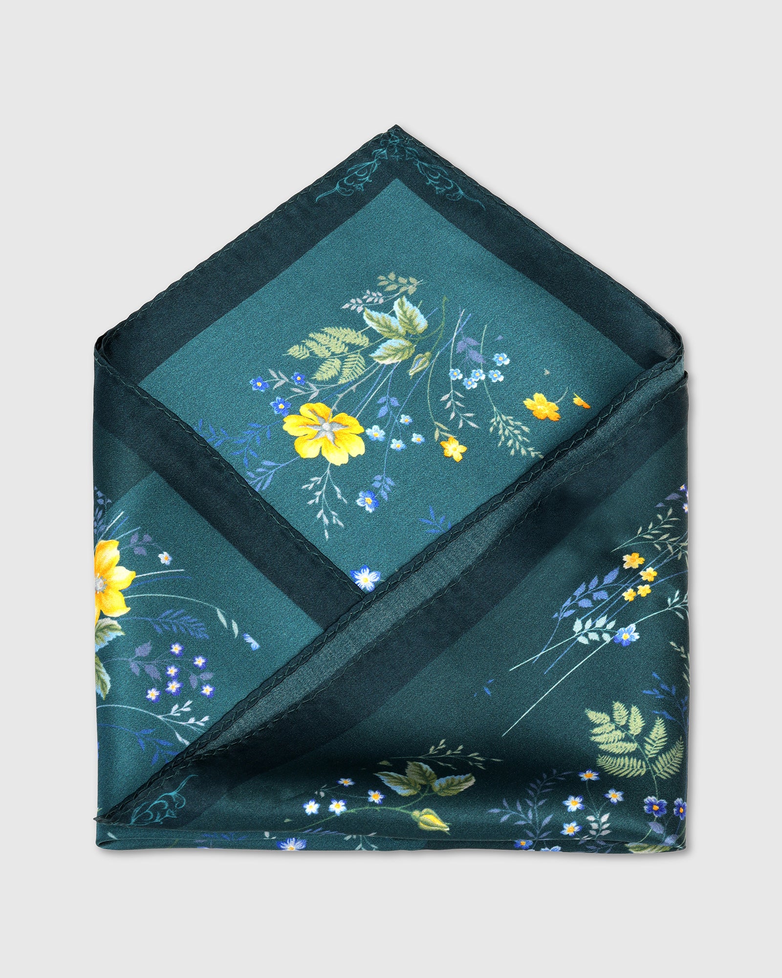 Teal Printed 100% Silk Pocket Square - Wendy - Image 3