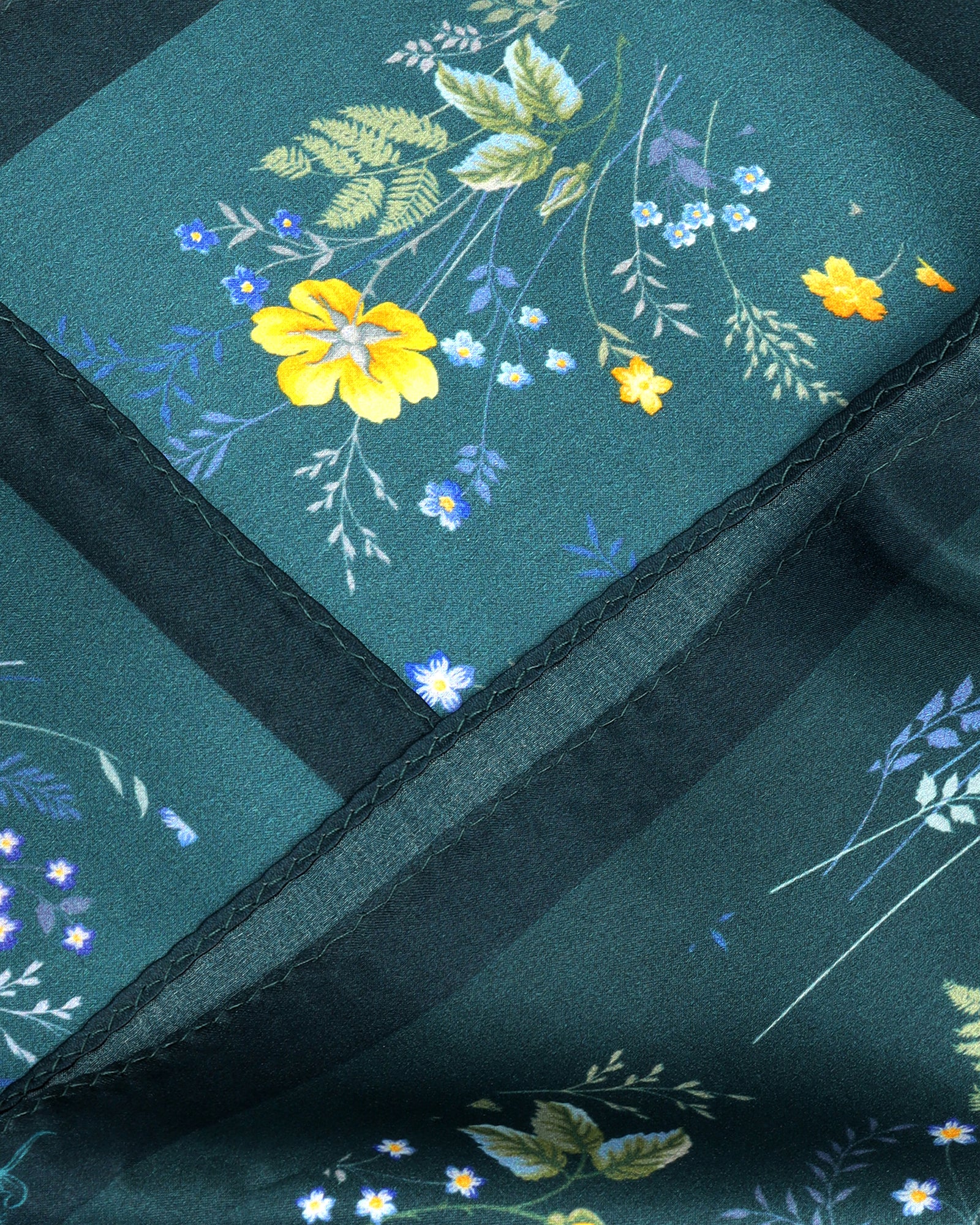 Teal Printed 100% Silk Pocket Square - Wendy - Image 4