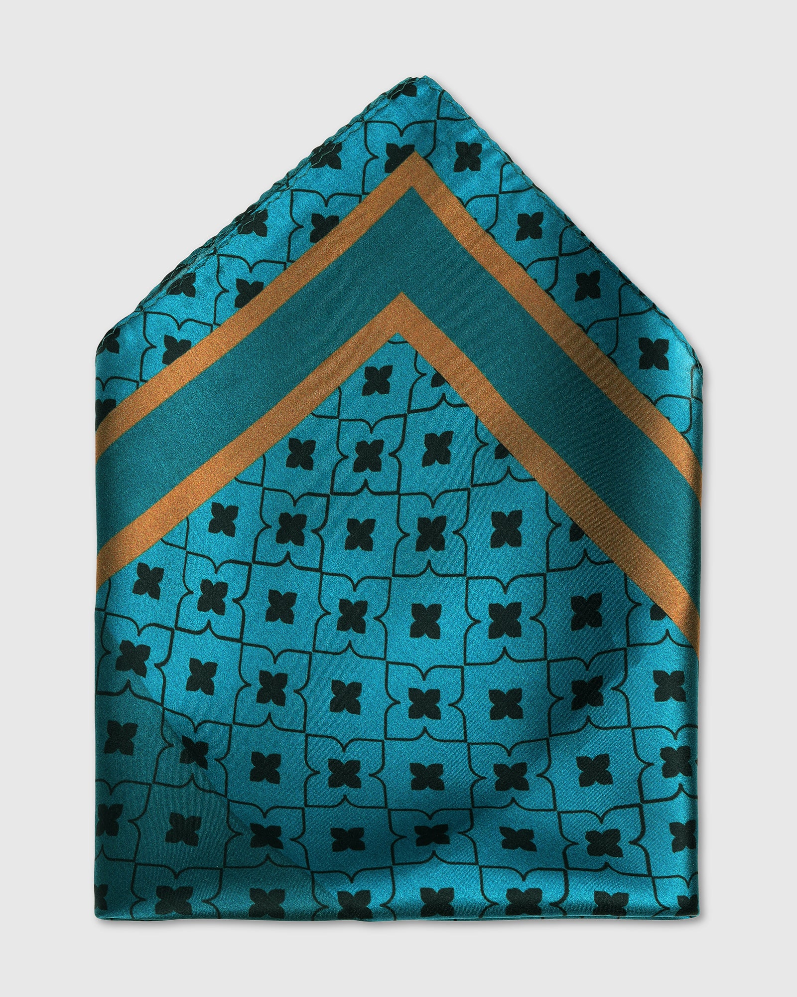 Teal Printed 100% Silk Pocket Square - Wick - Image 2