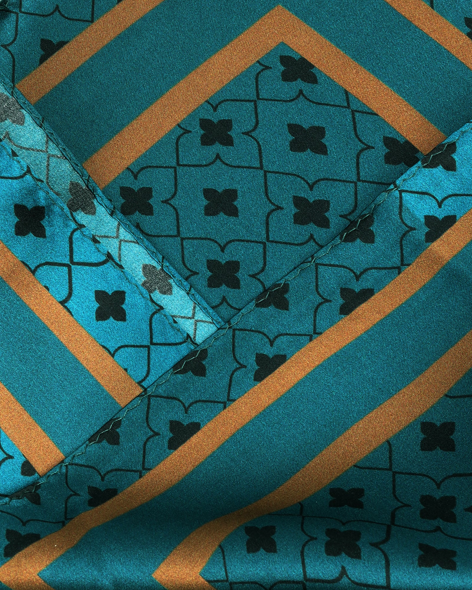Teal Printed 100% Silk Pocket Square - Wick - Image 4