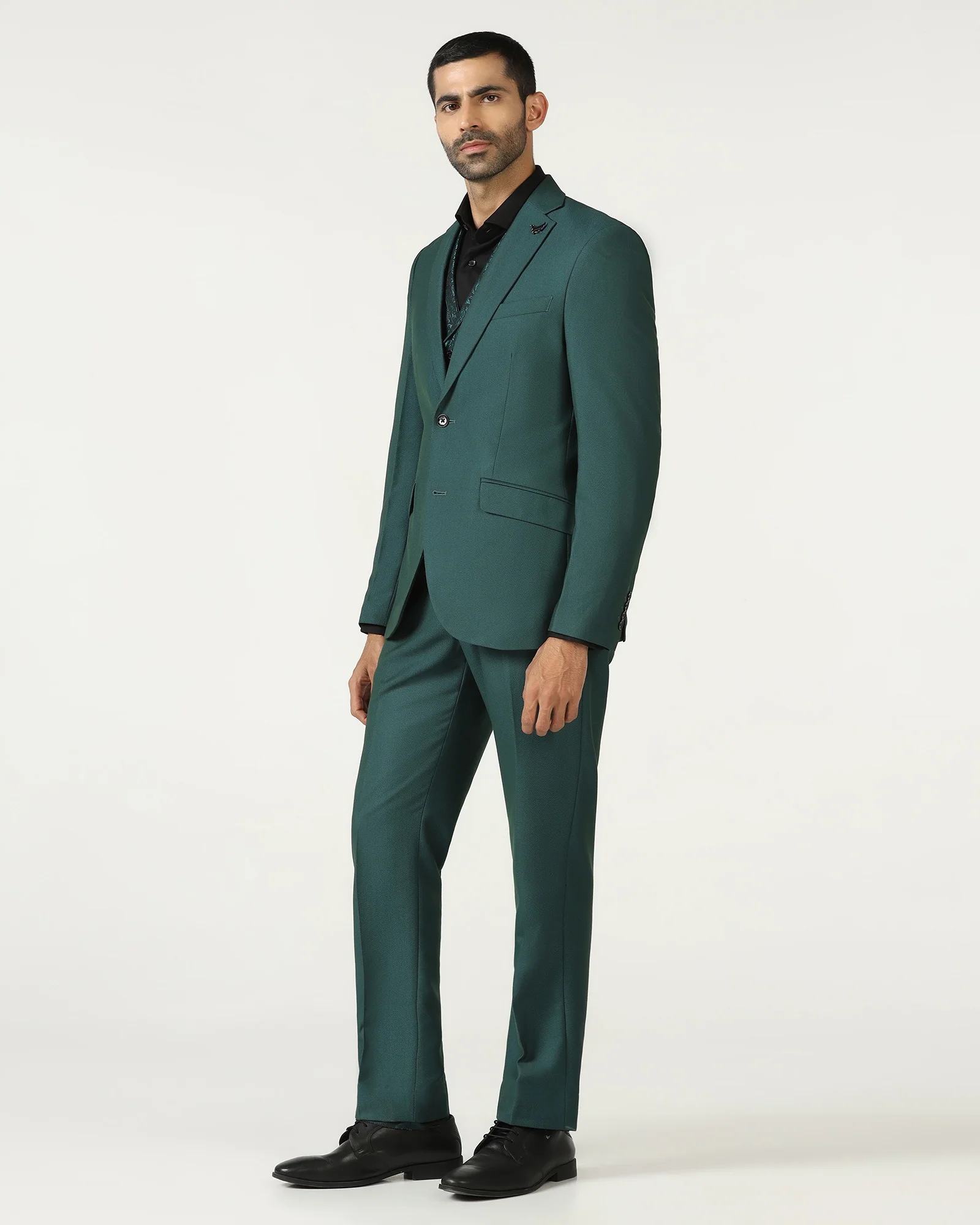 Teal Three Piece Textured Suit - Opto - Image 3