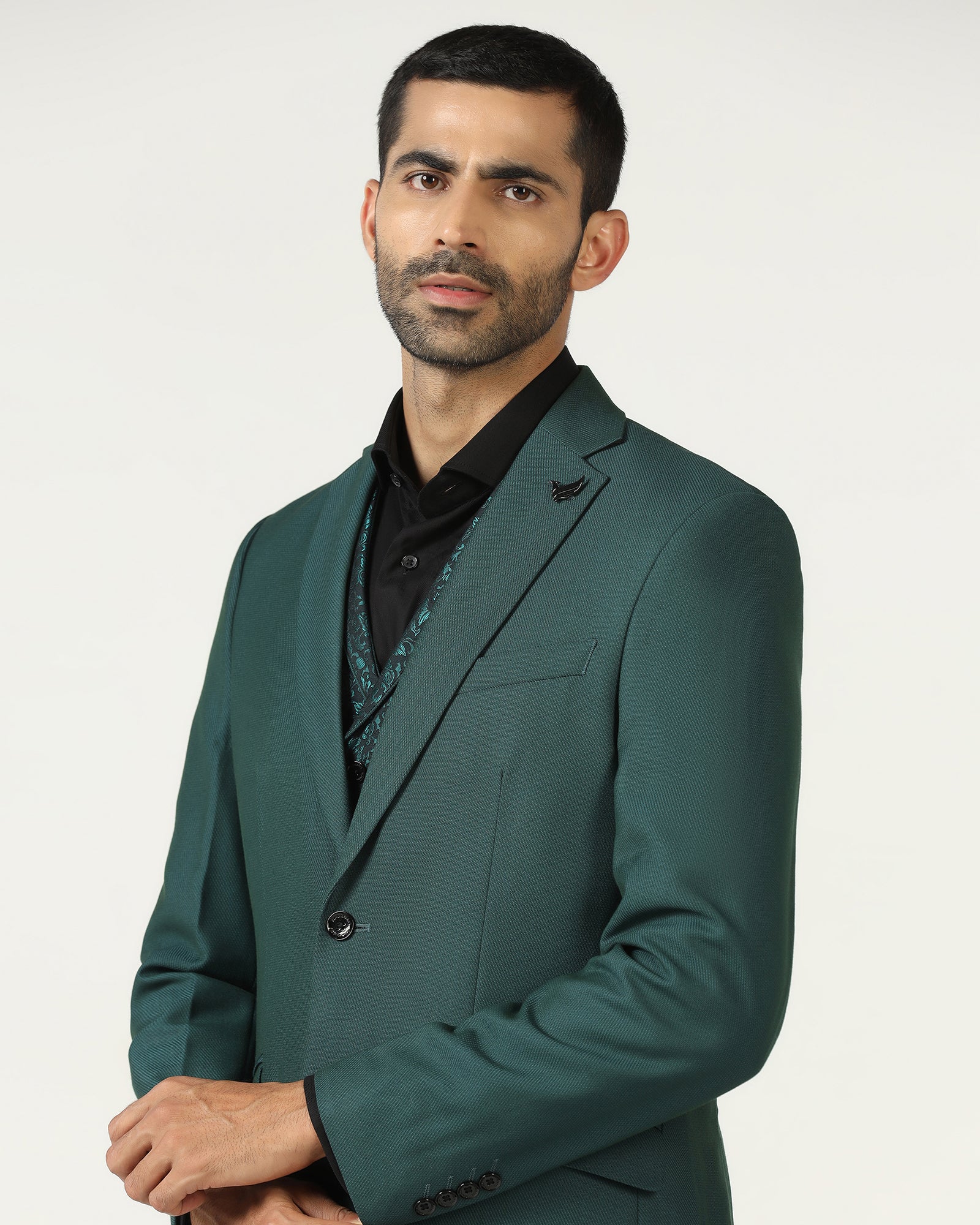 Teal Three Piece Textured Suit - Opto - Image 4