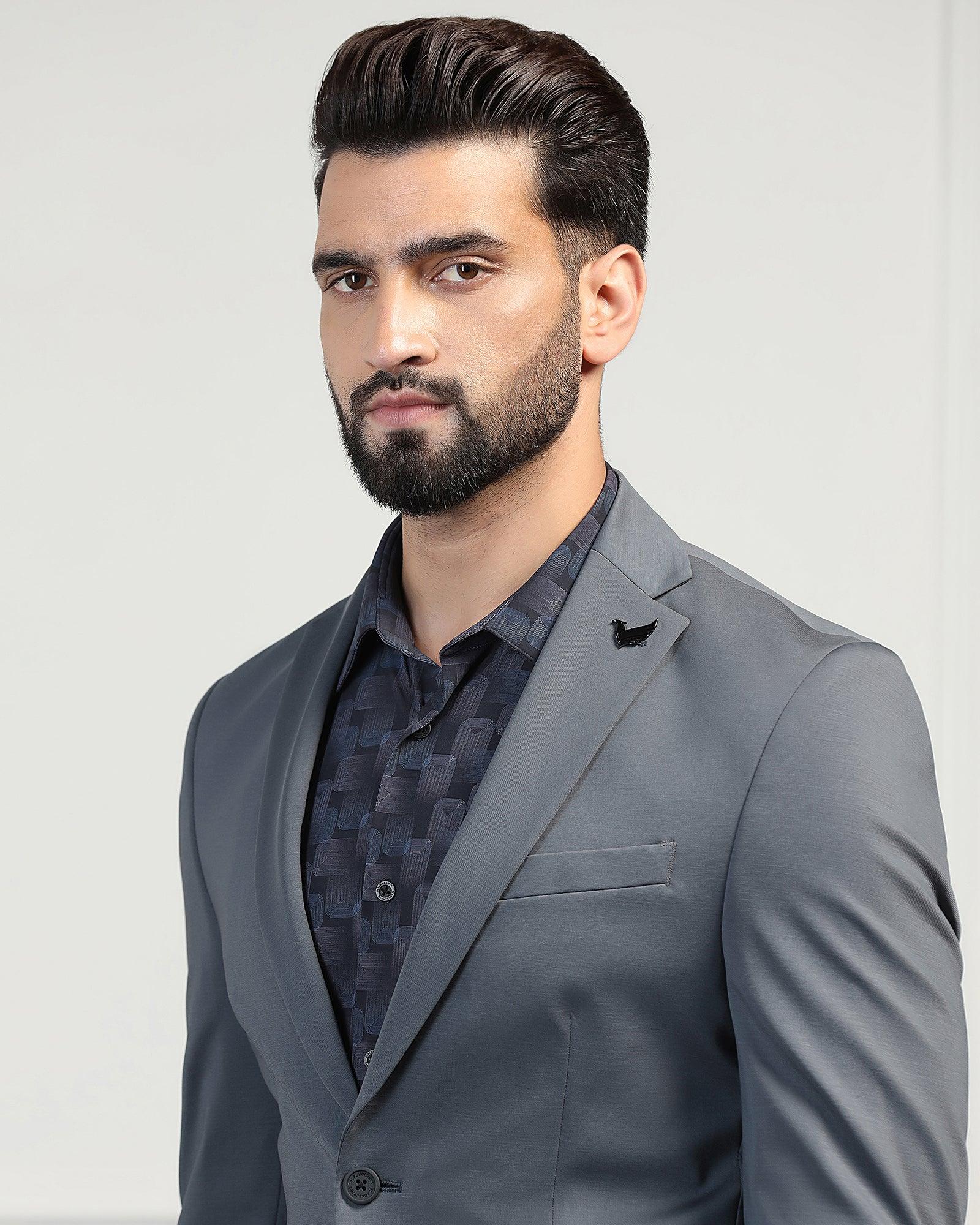 TechPro Formal Grey Solid Blazer - Mustang - Image 4