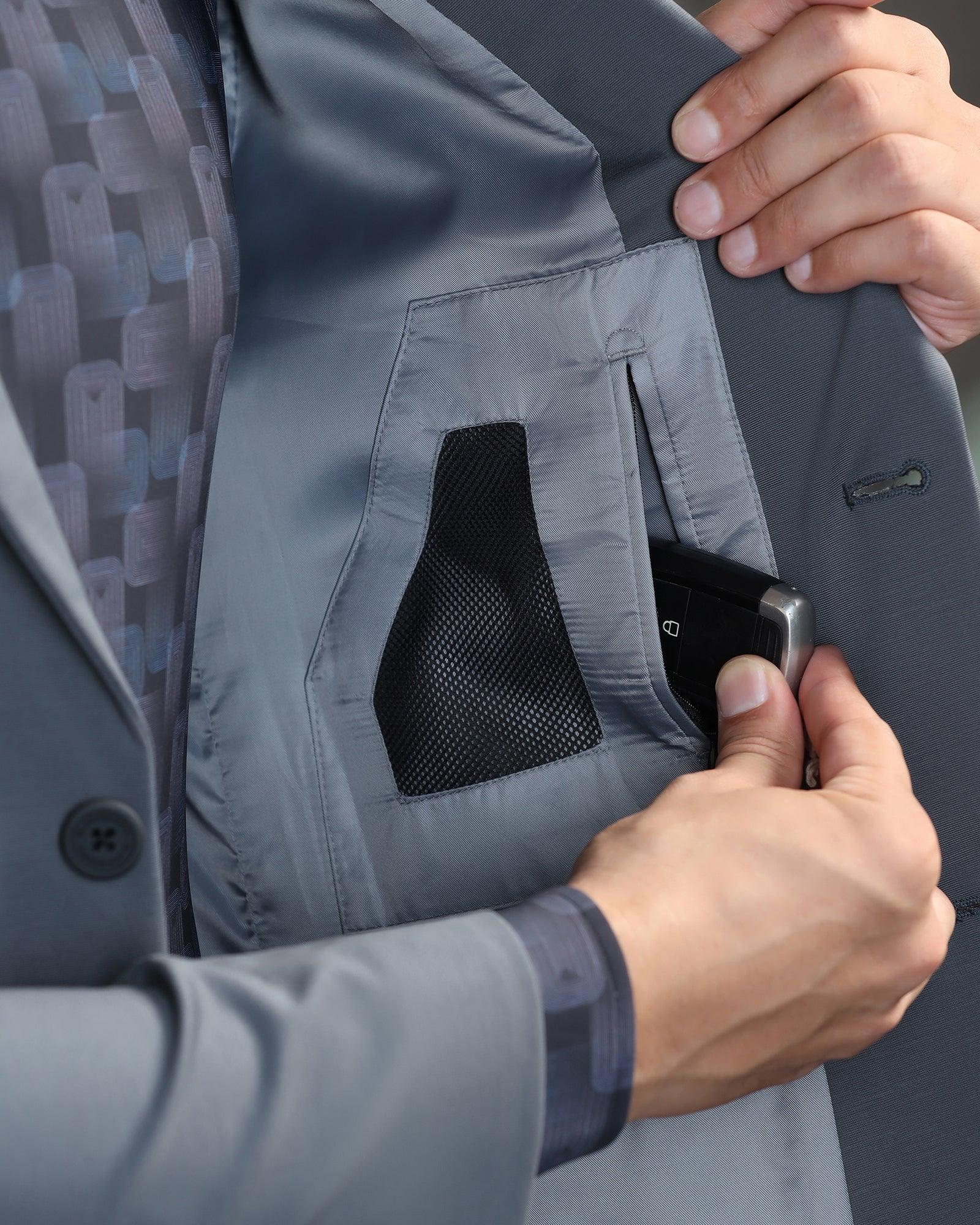 TechPro Formal Grey Solid Blazer - Mustang - Image 9
