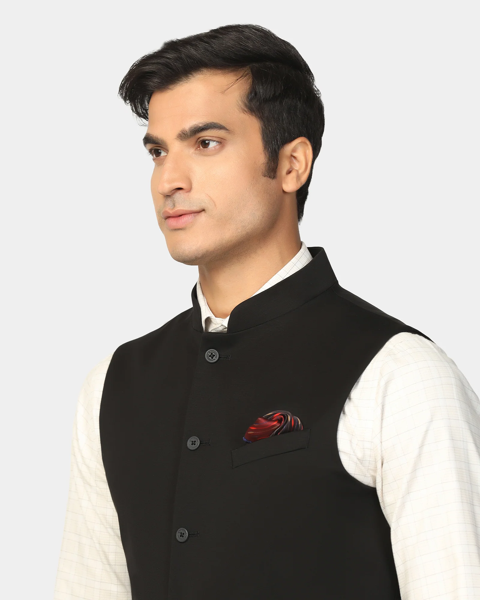 TechPro Bandhgala Formal Black Solid Waistcoat - Travalo - Image 4