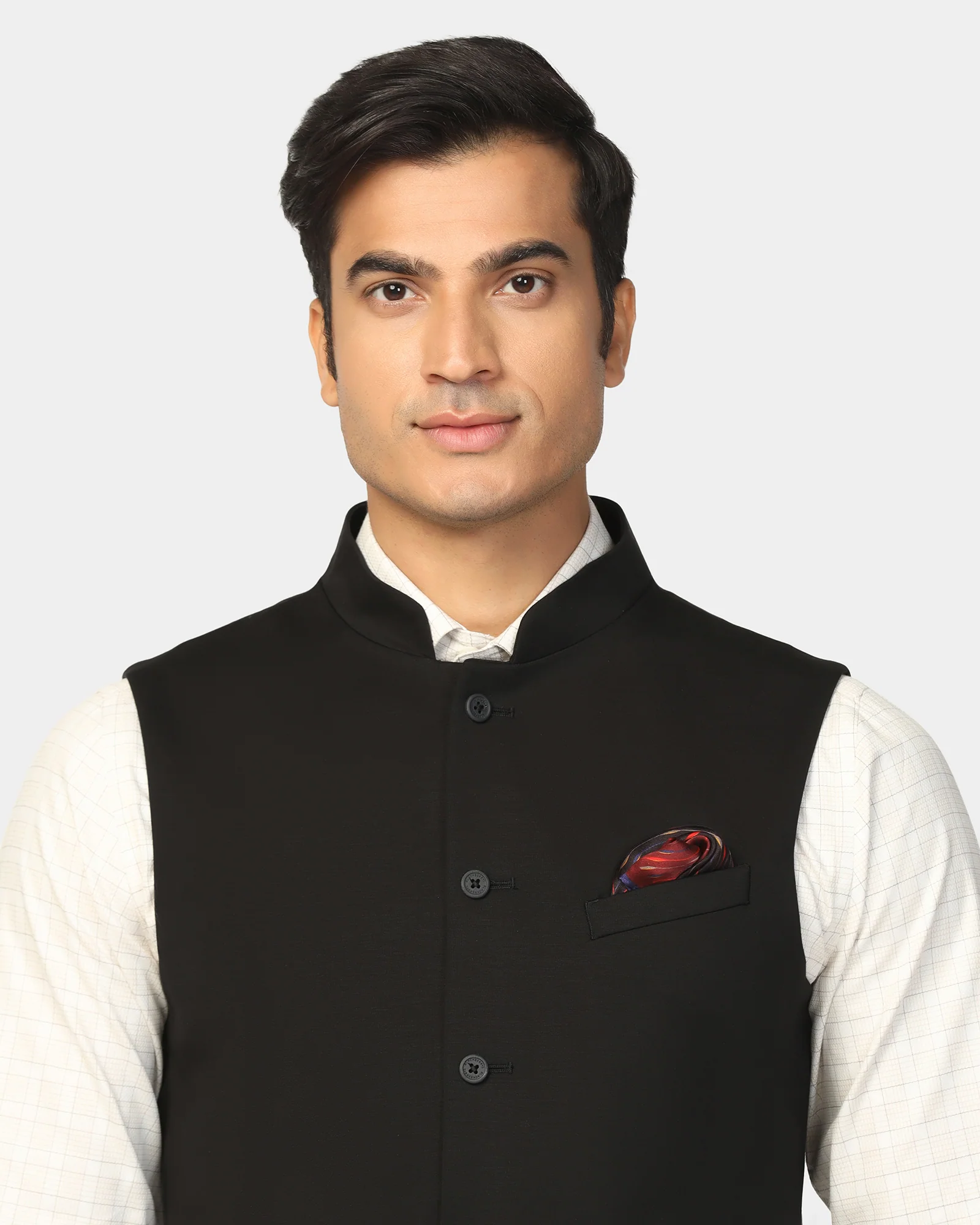 TechPro Bandhgala Formal Black Solid Waistcoat - Travalo - Image 5