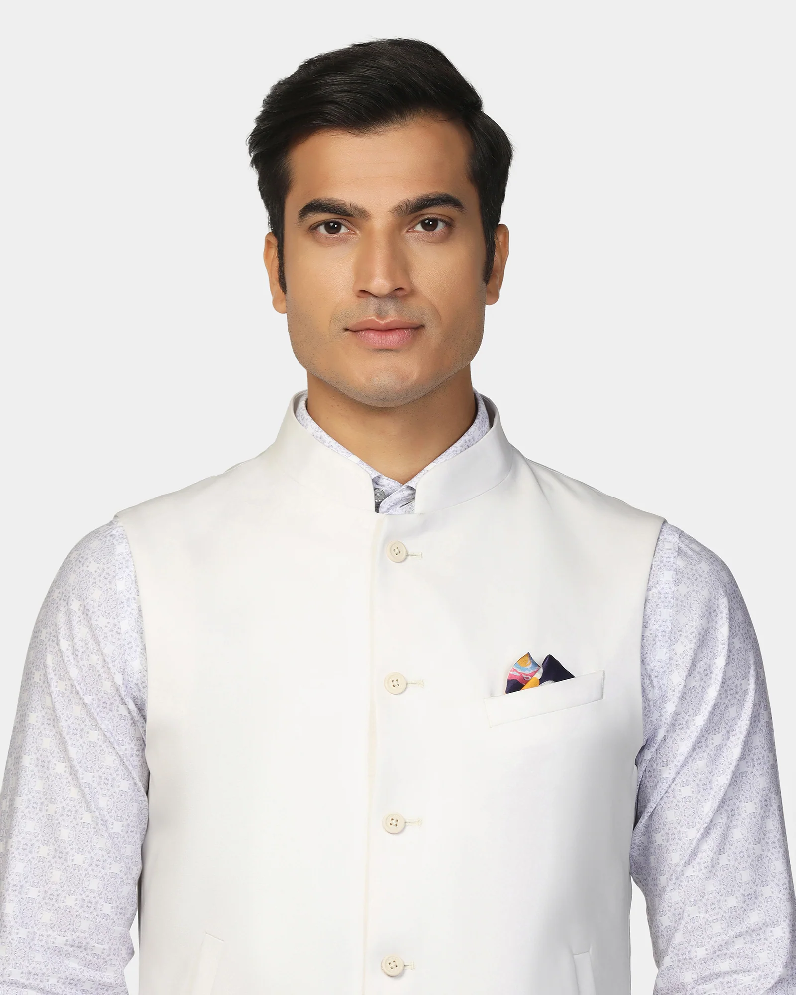 TechPro Bandhgala Formal White Solid Waistcoat - Travalo - Image 5
