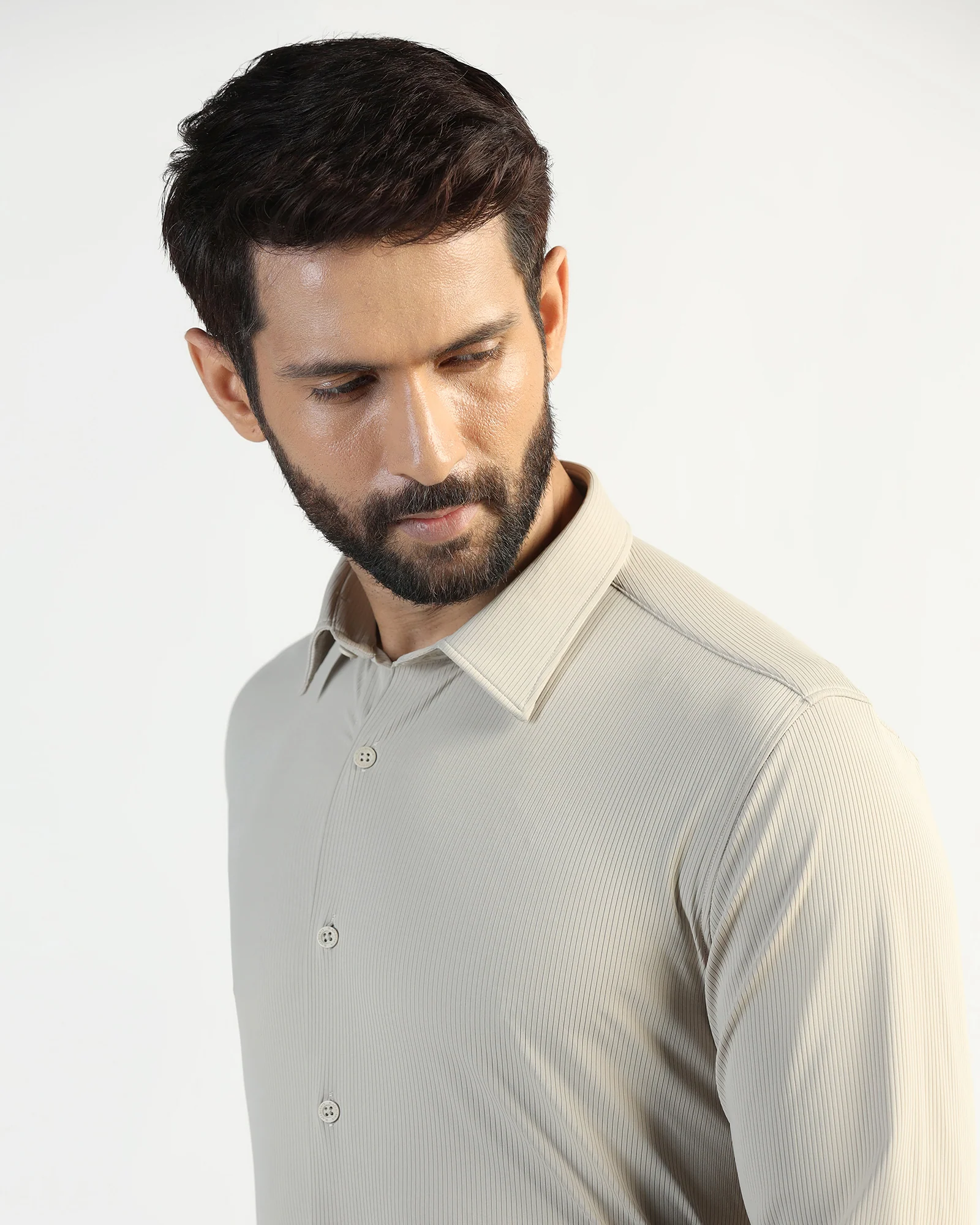 TechPro Formal Beige Stripe Shirt - Abil - Image 4
