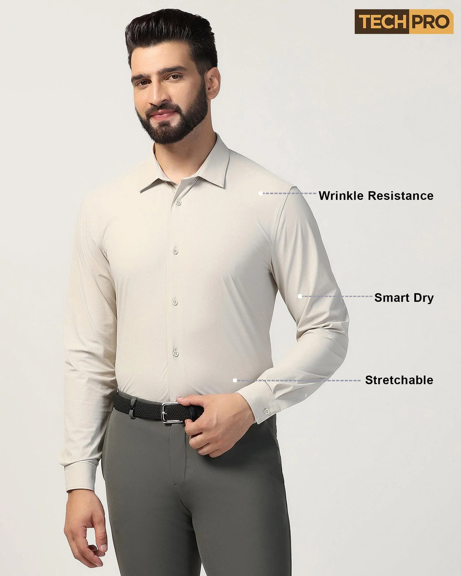TechPro Formal Beige Textured Shirt - Poxet - Image 9