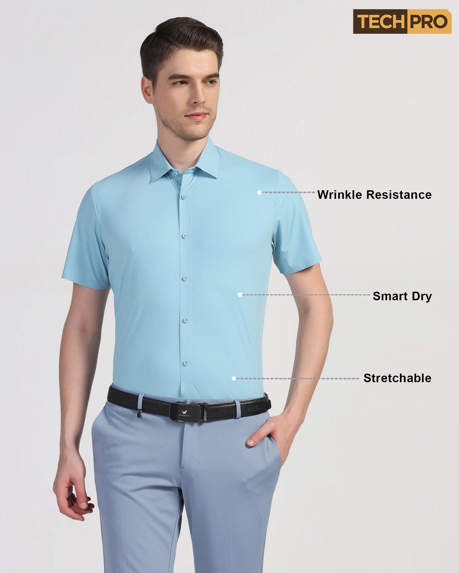 TechPro Formal Half Sleeve Blue Solid Shirt - Shane - Image 7