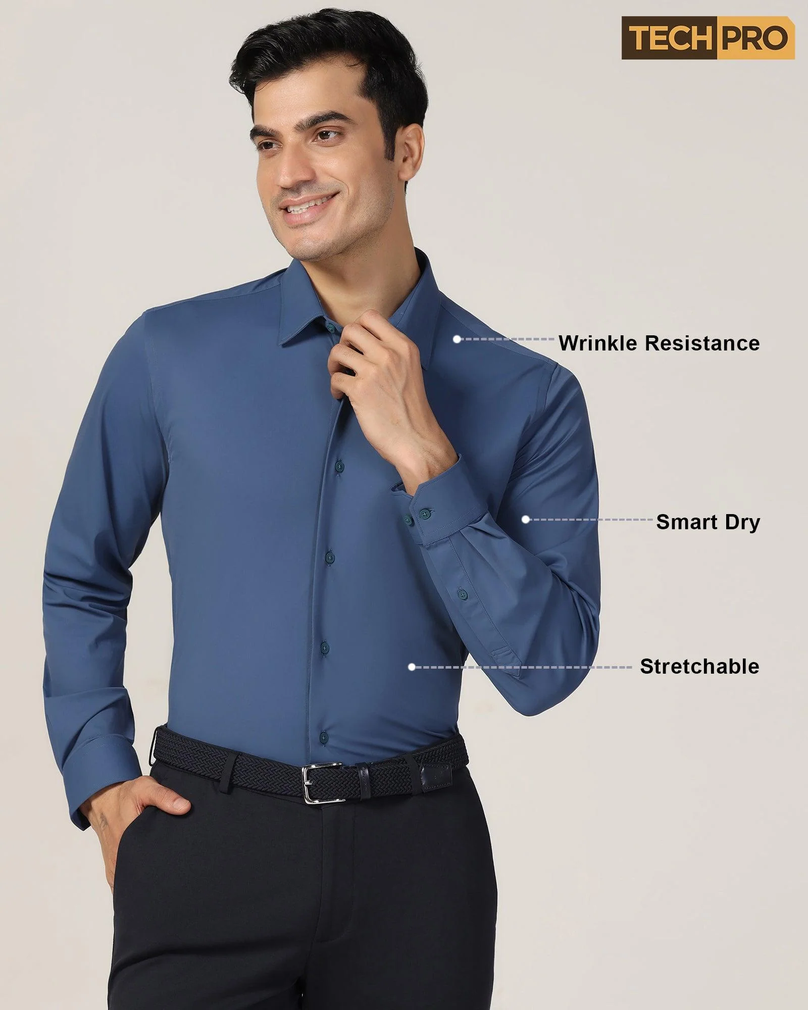 TechPro Formal Blue Solid Shirt - Zabka - Image 8