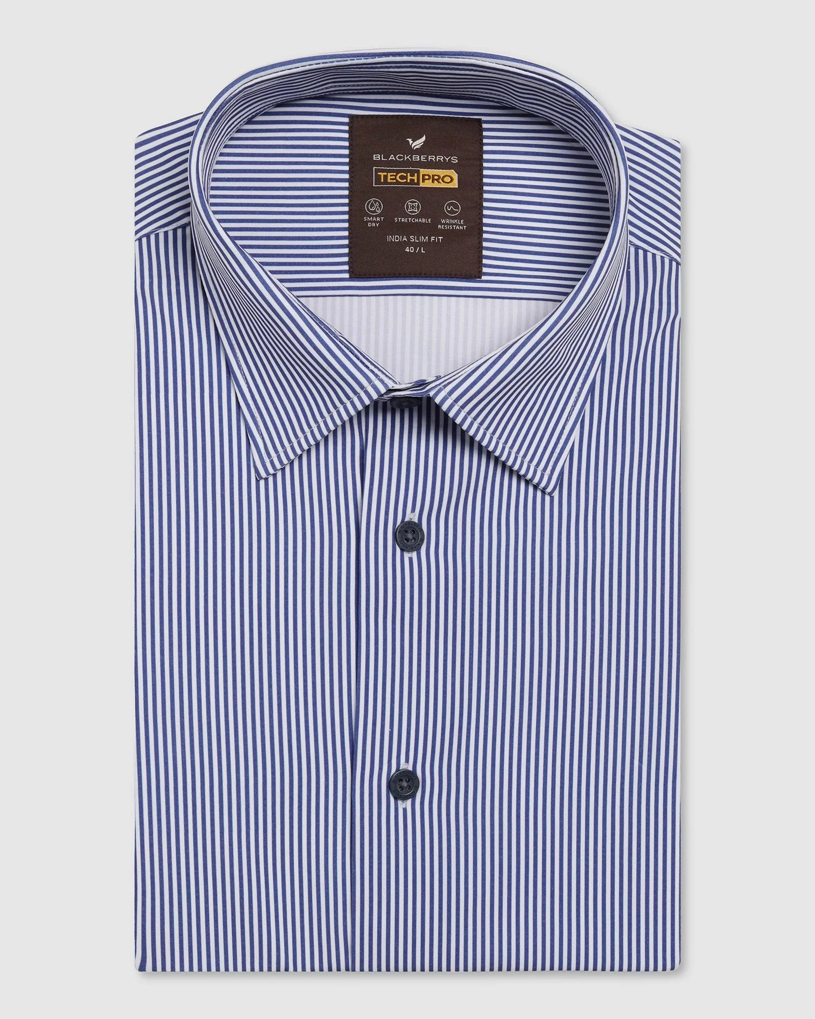TechPro Formal Half Sleeve Blue Stripe Shirt - Vega - Image 5