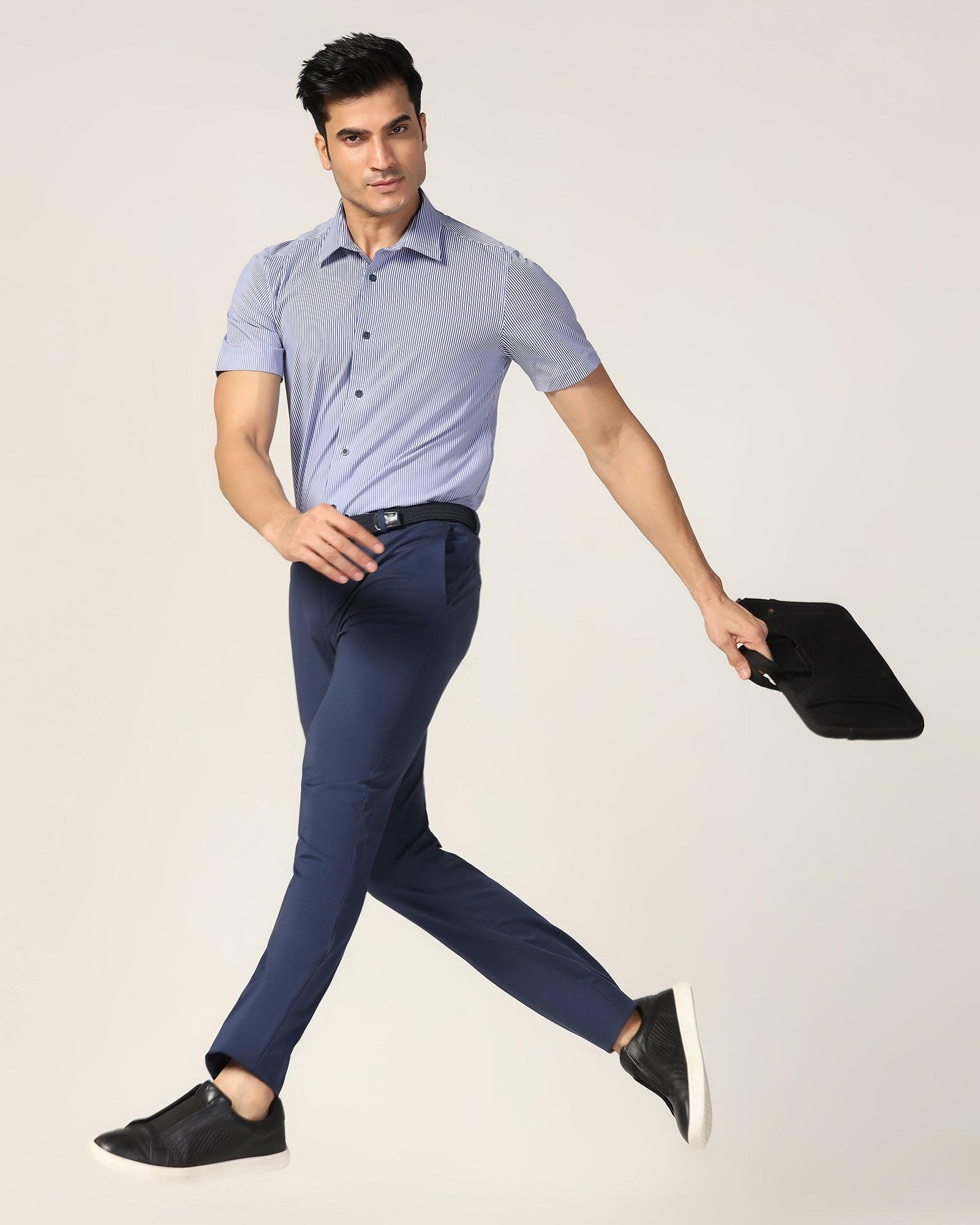 TechPro Formal Half Sleeve Blue Stripe Shirt - Vega - Image 8