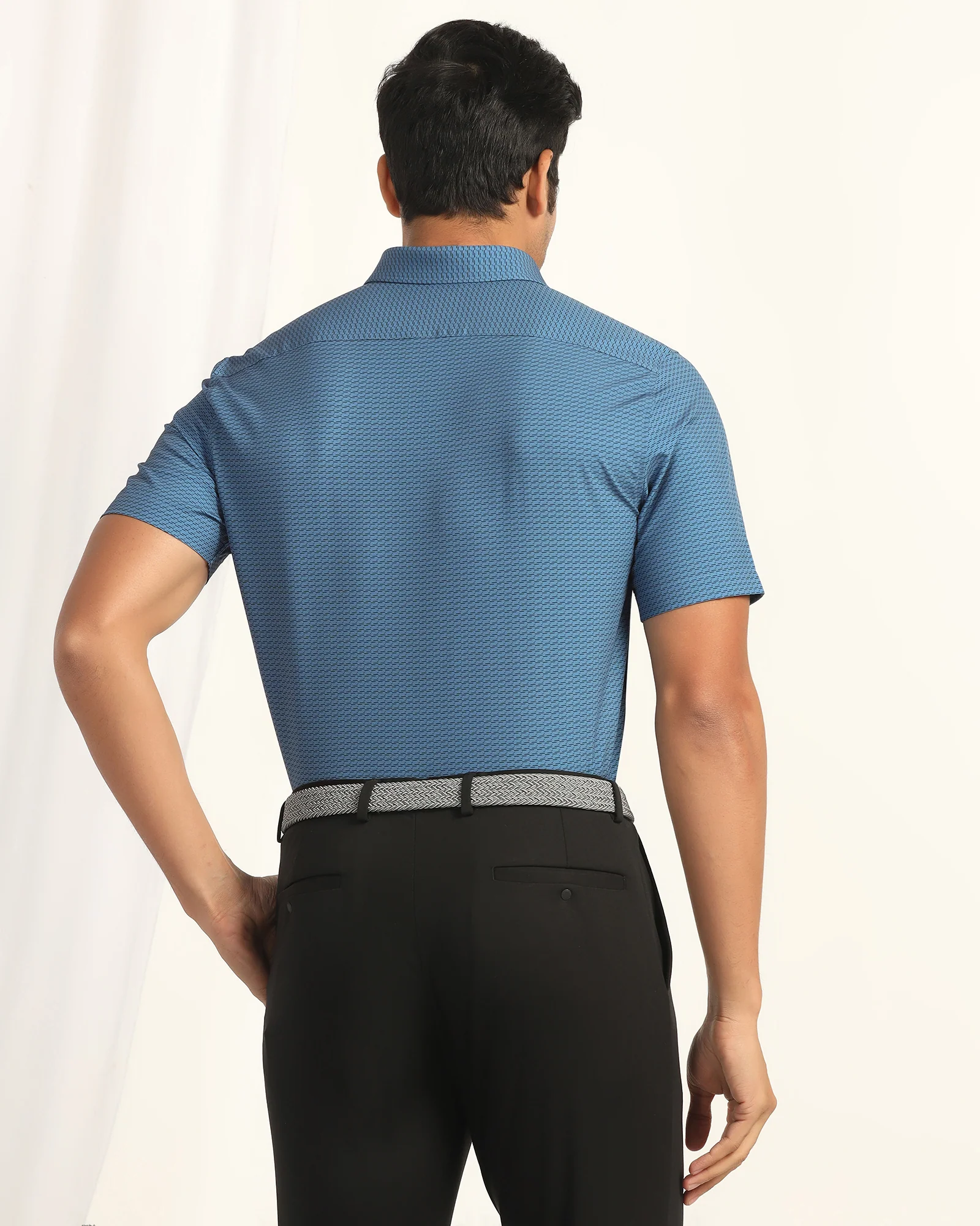 TechPro Formal Half Sleeve Blue Printed Shirt - Ivan - Image 2