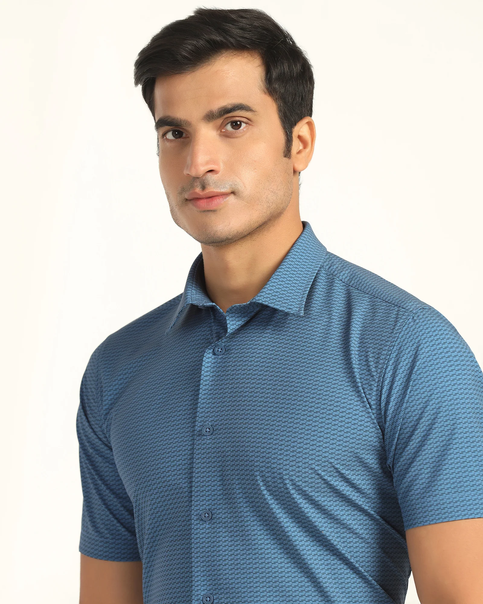 TechPro Formal Half Sleeve Blue Printed Shirt - Ivan - Image 4