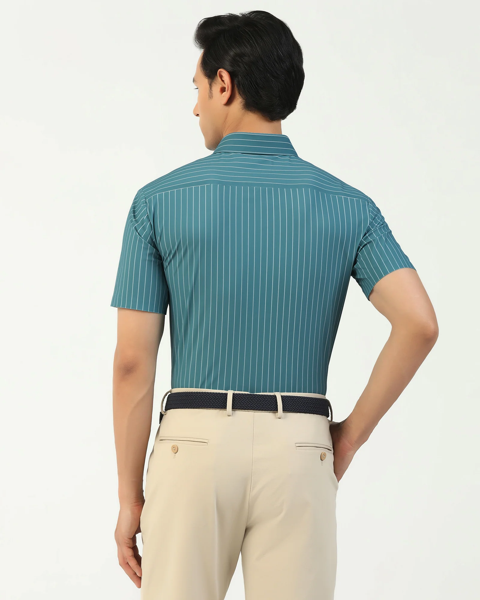 TechPro Formal Half Sleeve Green Stripe Shirt - Dickins - Image 2