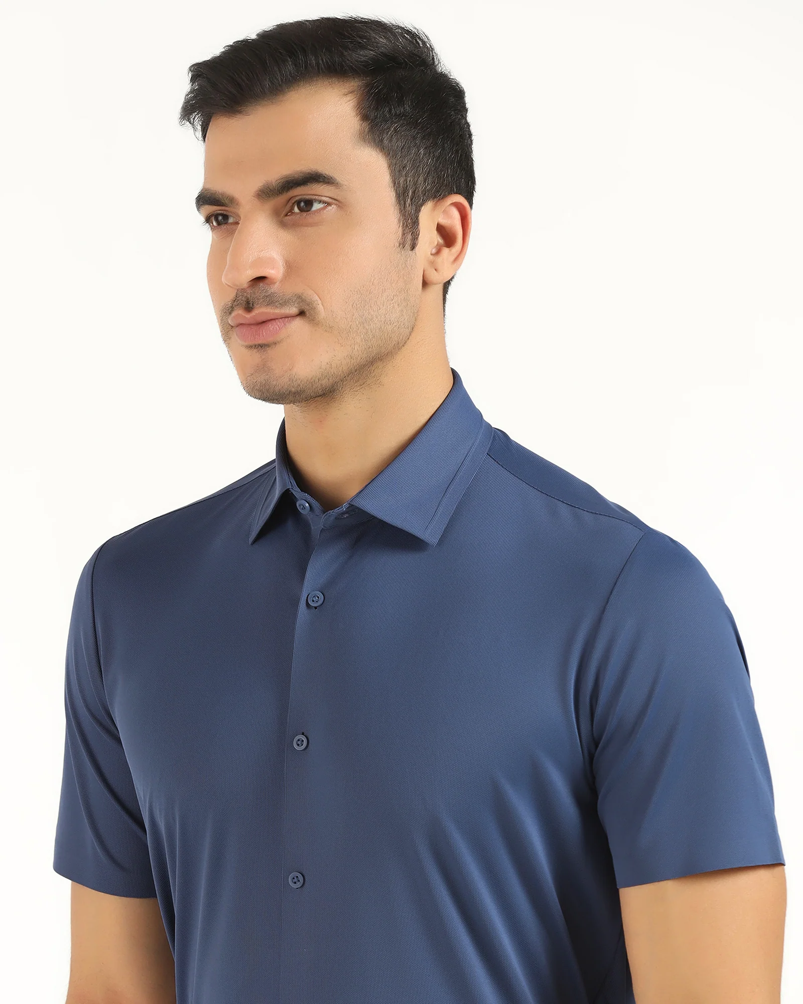 TechPro Formal Half Sleeve Mid Blue Textured Shirt - Karabi - Image 4