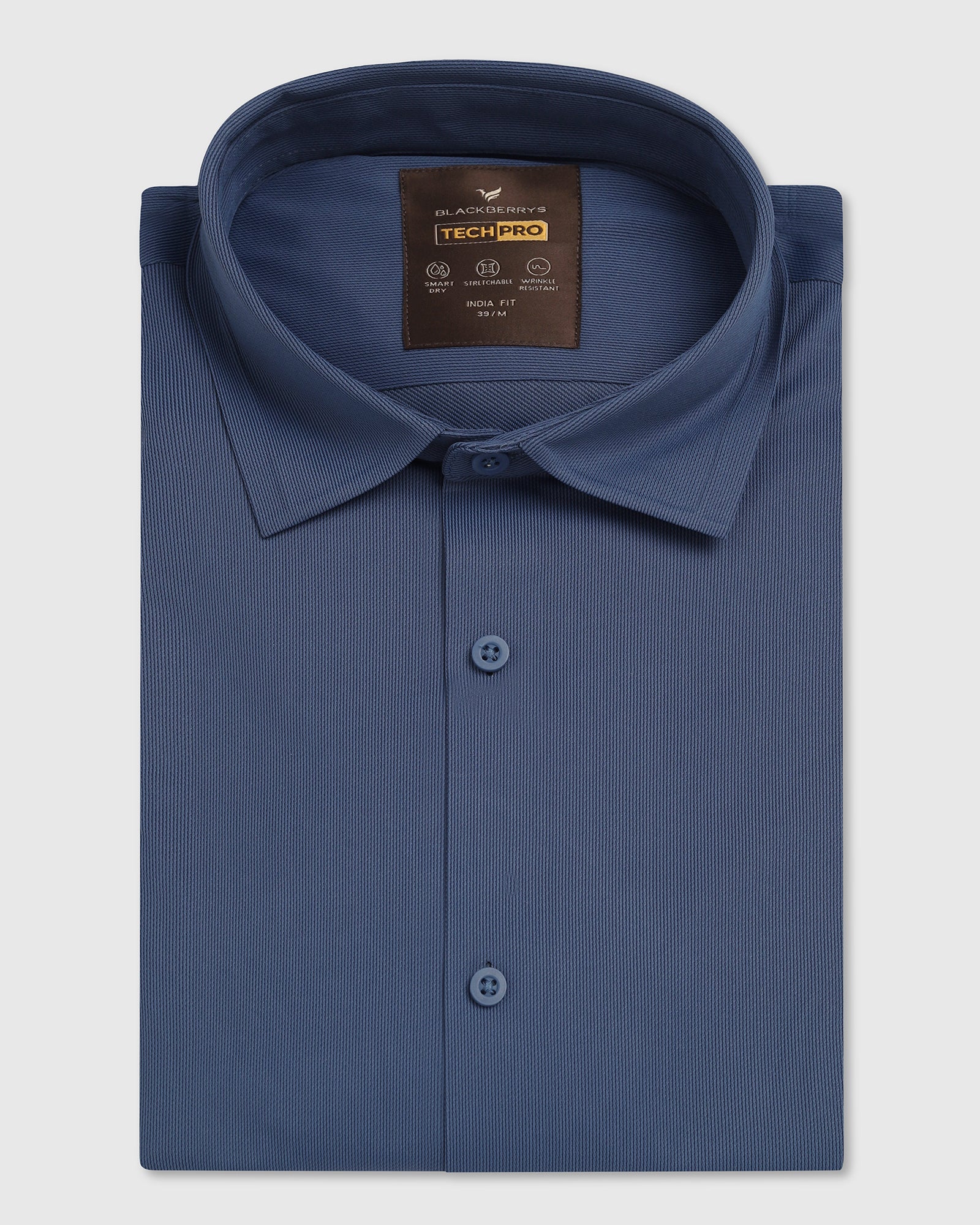 TechPro Formal Half Sleeve Mid Blue Textured Shirt - Karabi - Image 5
