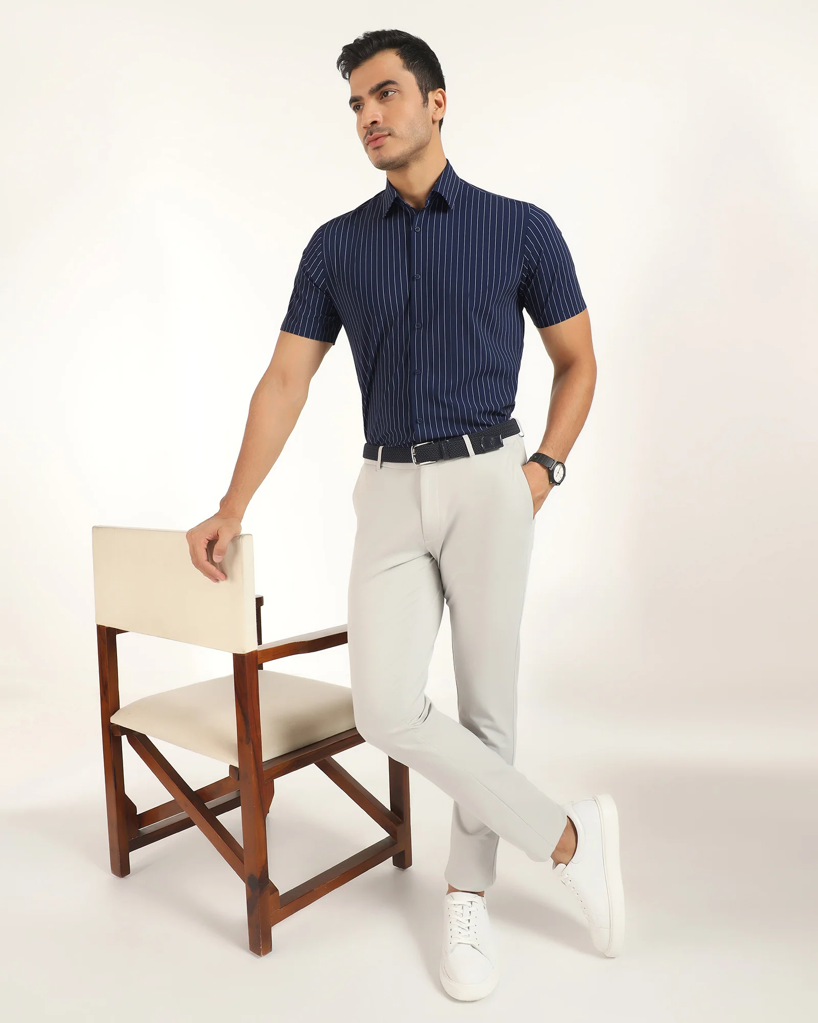 TechPro Formal Half Sleeve Navy Stripe Shirt - Dickins - Image 7
