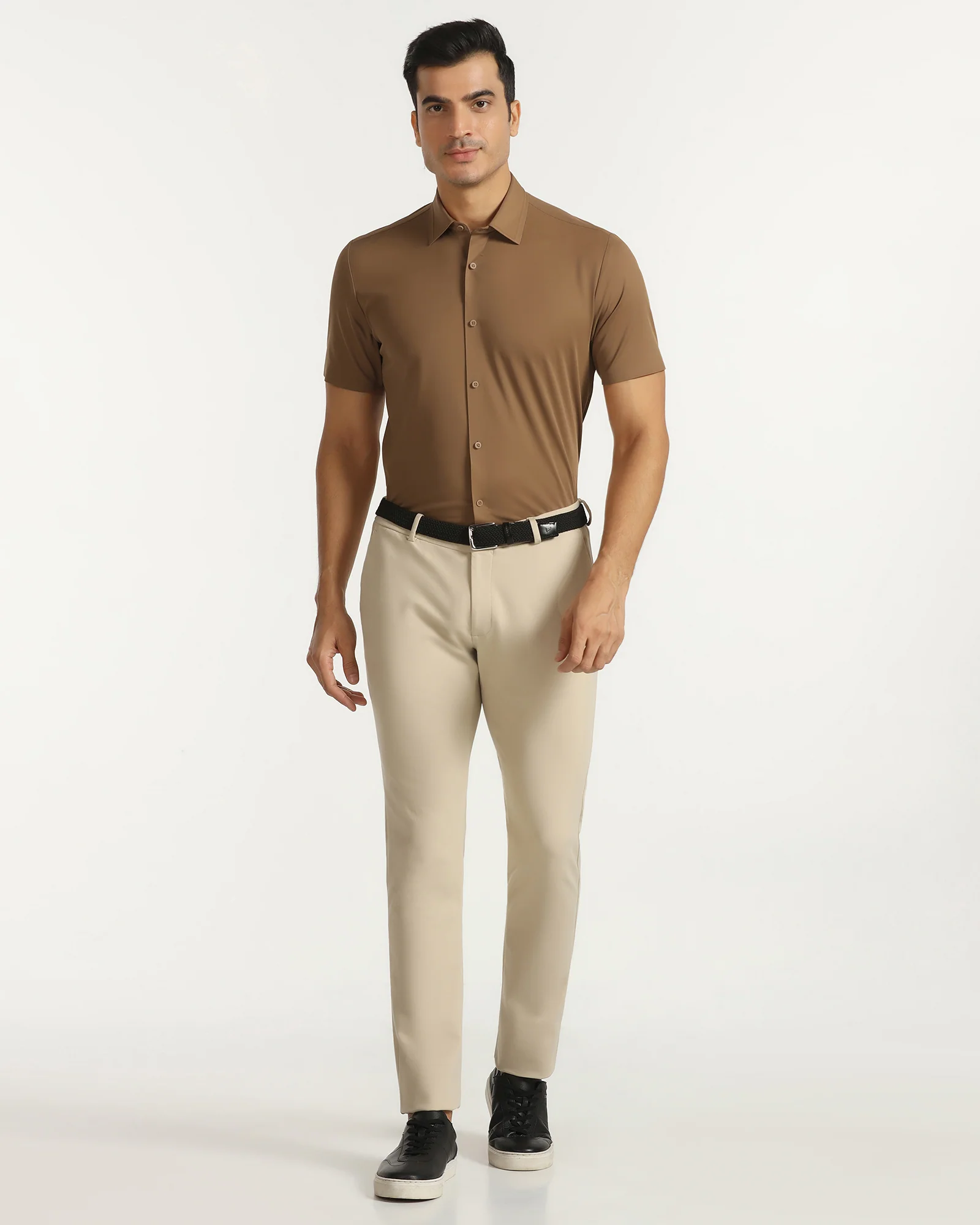 TechPro Formal Half Sleeve Ochre Textured Shirt - Karabi - Image 3