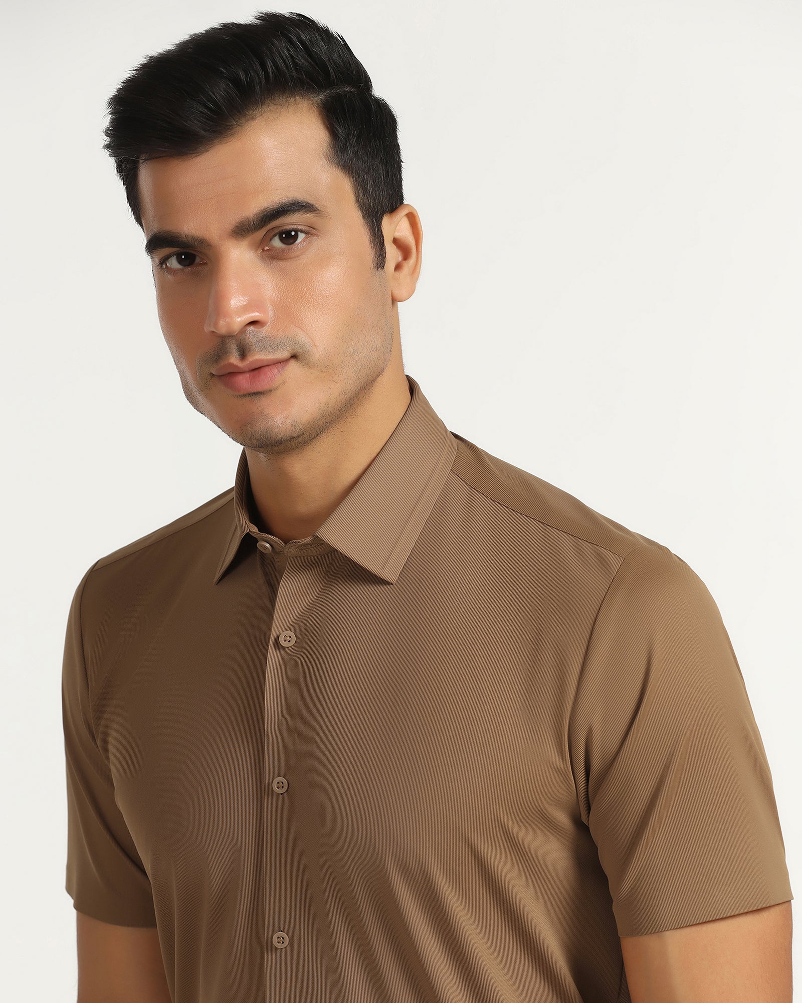 TechPro Formal Half Sleeve Ochre Textured Shirt - Karabi - Image 4