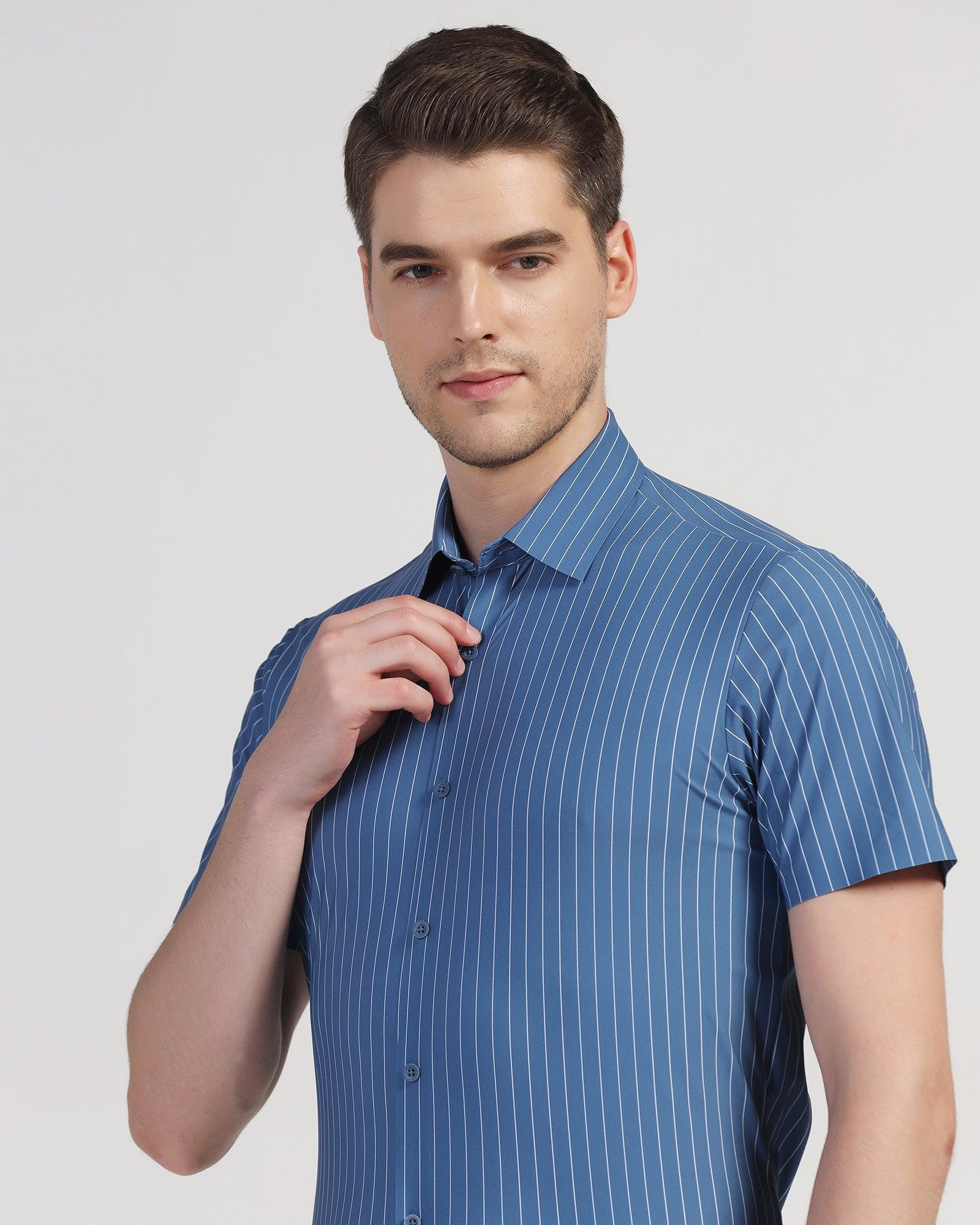 TechPro Formal Half Sleeve Navy Stripe Shirt - Dickins - Image 4