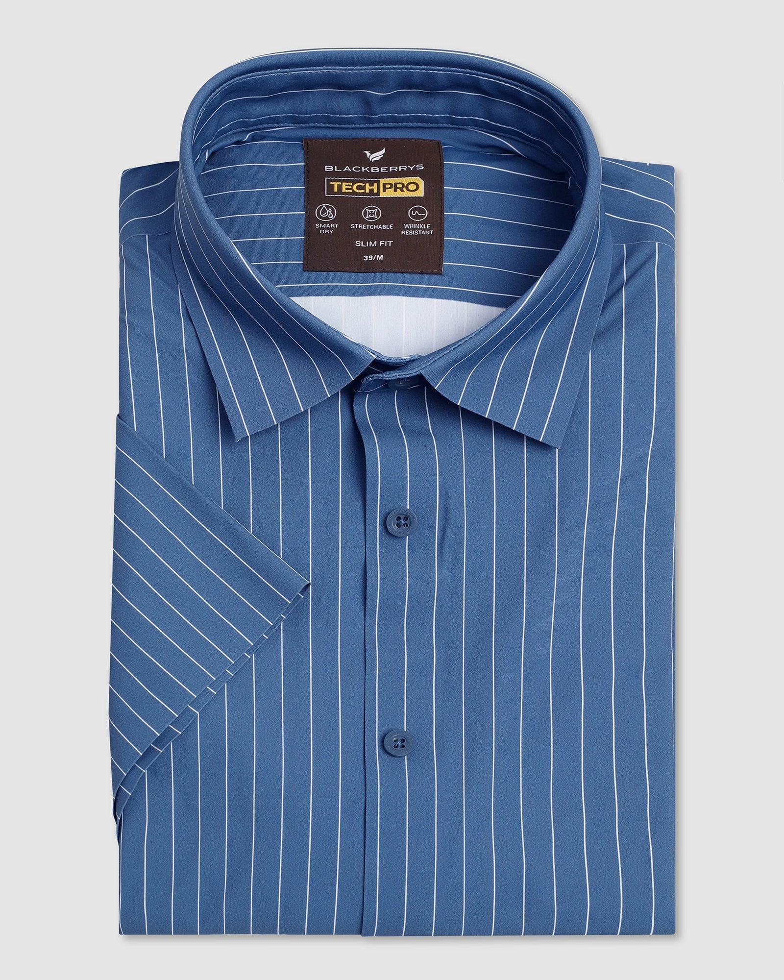 TechPro Formal Half Sleeve Navy Stripe Shirt - Dickins - Image 5