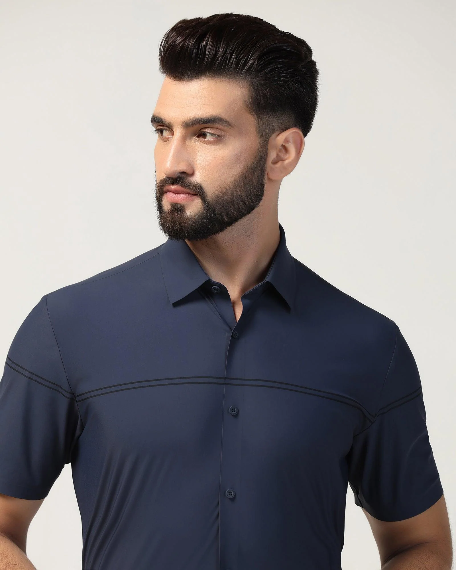 TechPro Formal Half Sleeve Navy Stripe Shirt - Berty - Image 4