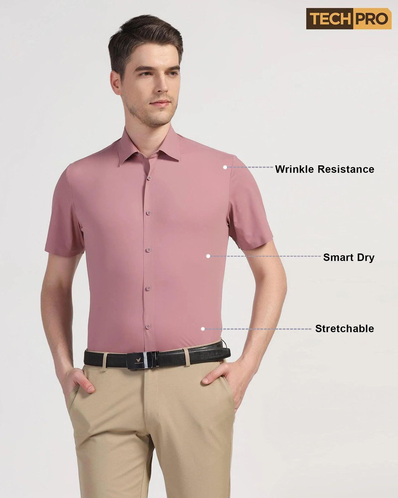 TechPro Formal Half Sleeve Pink Solid Shirt - Shane - Image 7
